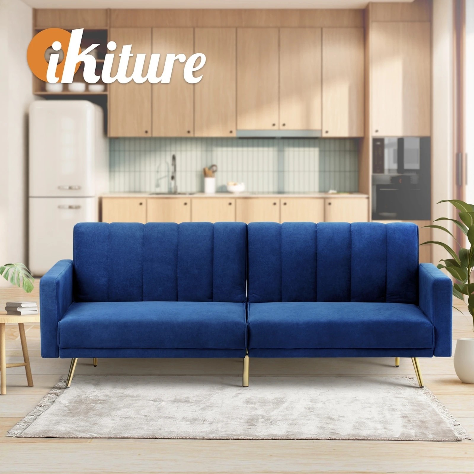 6 Oikiture Sofa Bed 3-seater Recliner Convertible Lounge Couch Sofabed Velvet
 - Blue, 6 of 10