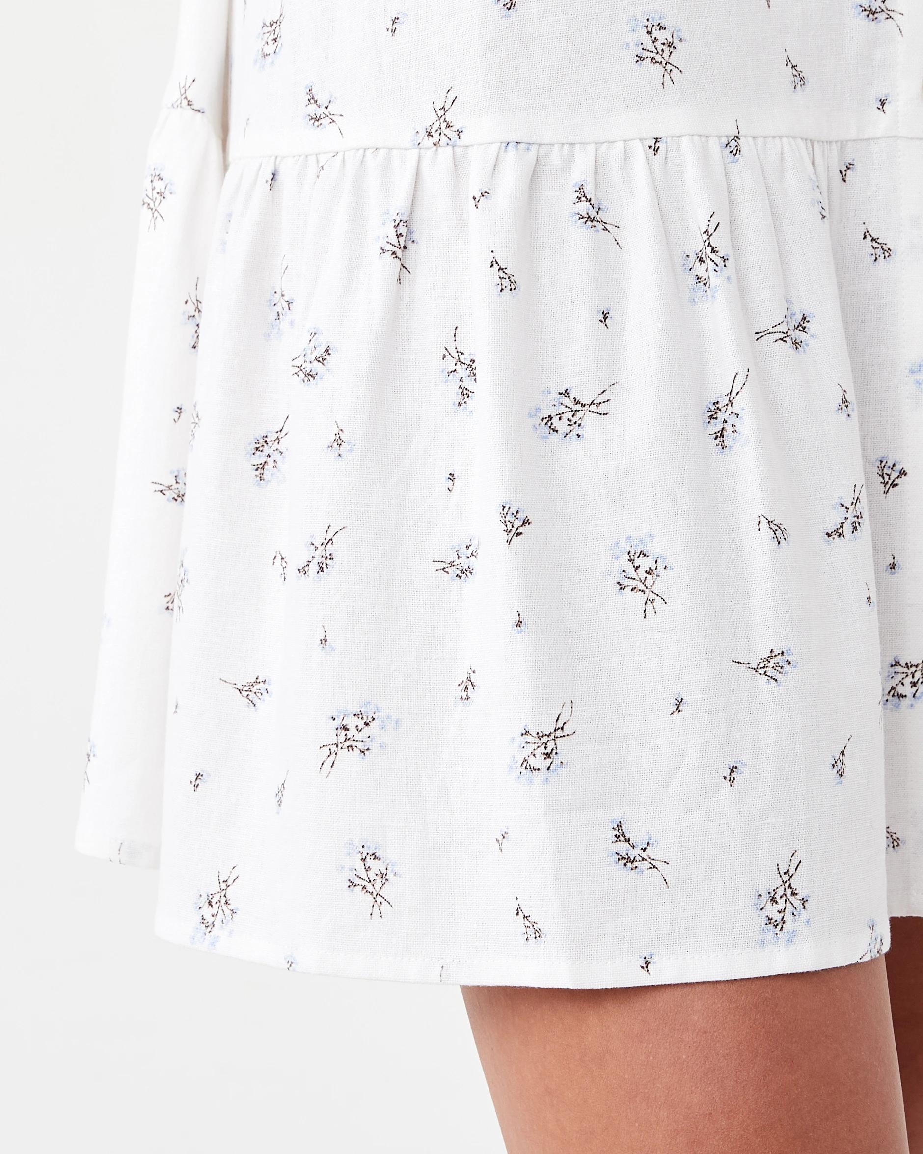 8 Short Sleeve Linen Blend Drop Tier Mini Dress Ditsy, 8 of 9