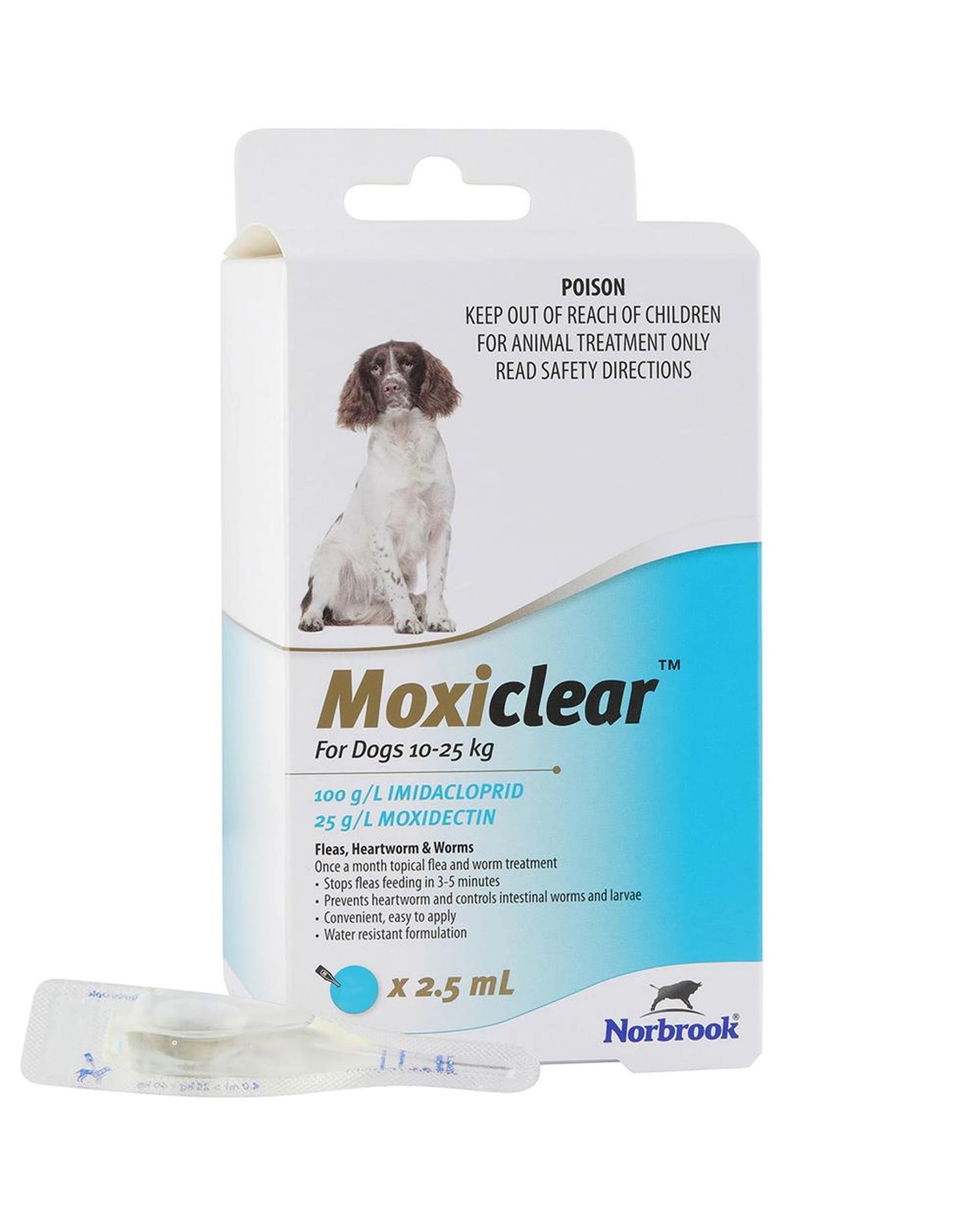 1 Moxiclear Fleas & Worms Treatment for Dogs 10-25kg Blue 3 Pack, 1 of 2