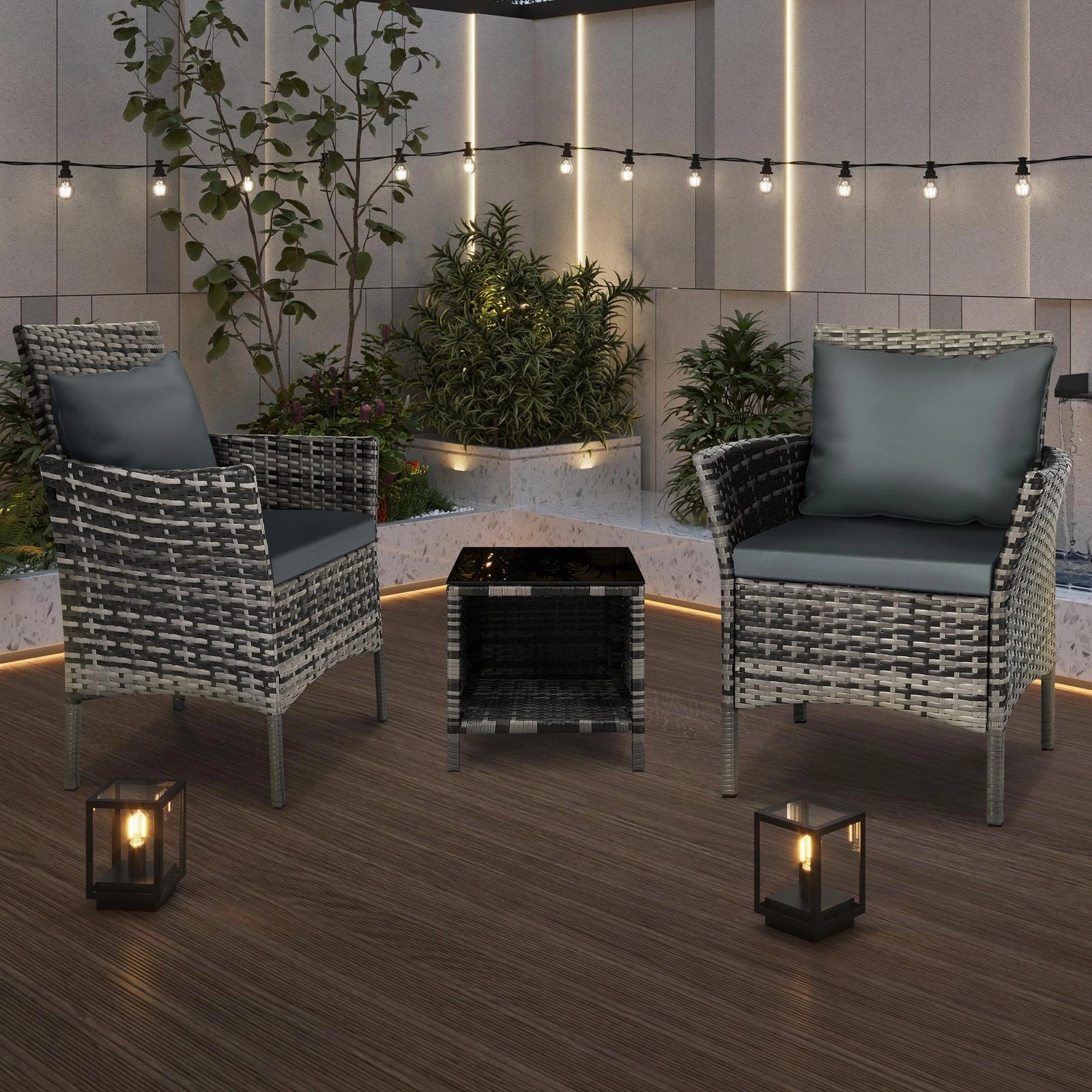 8 Alfordson Outdoor Furniture 3PCS Wicker Bistro Set Patio Chairs Table With Pillow - Mixed Grey, 8 of 10