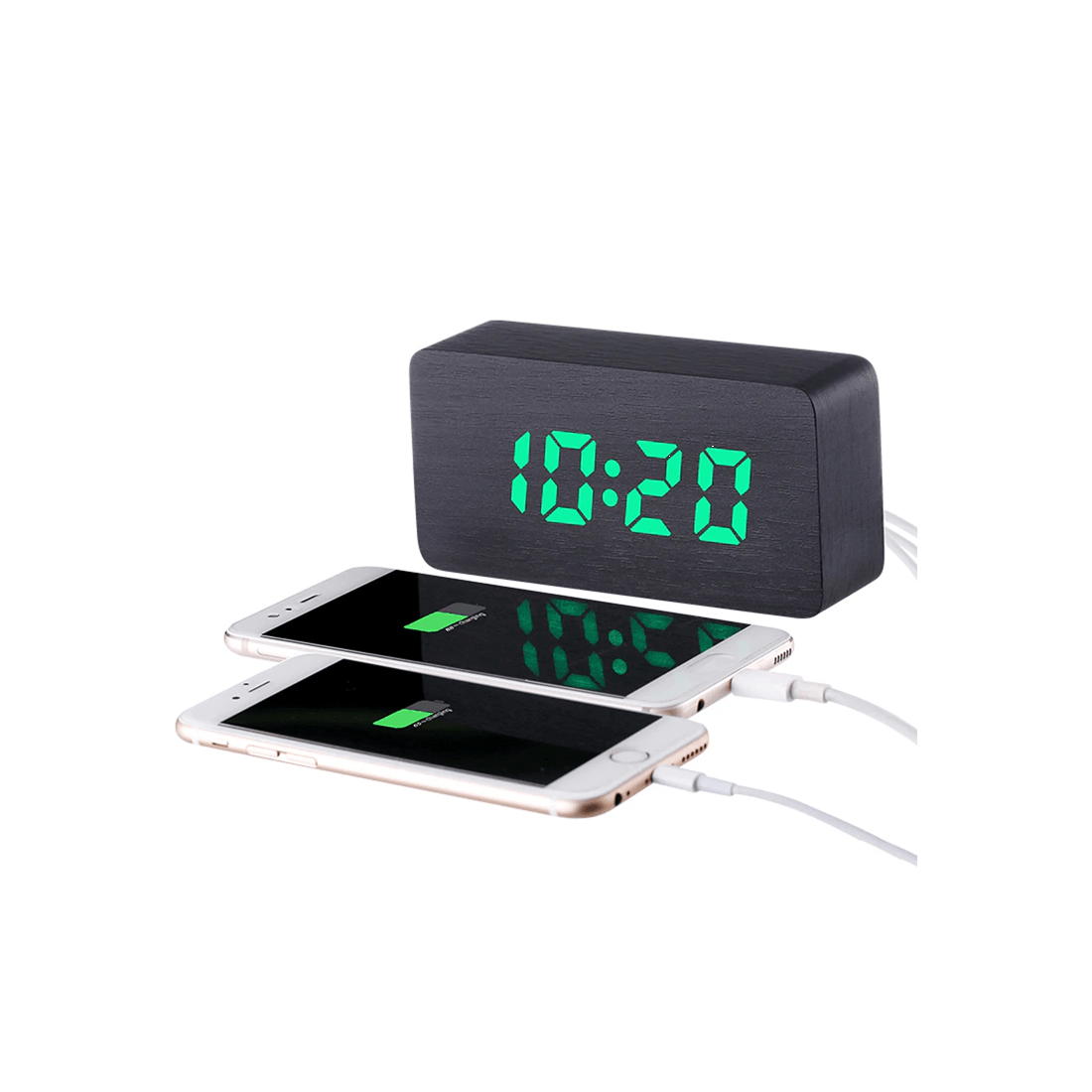 2 TODO LED Digital Alarm Clock 3 Alarm 115 Colour Display USB Power Woodgrain - Black, 2 of 6