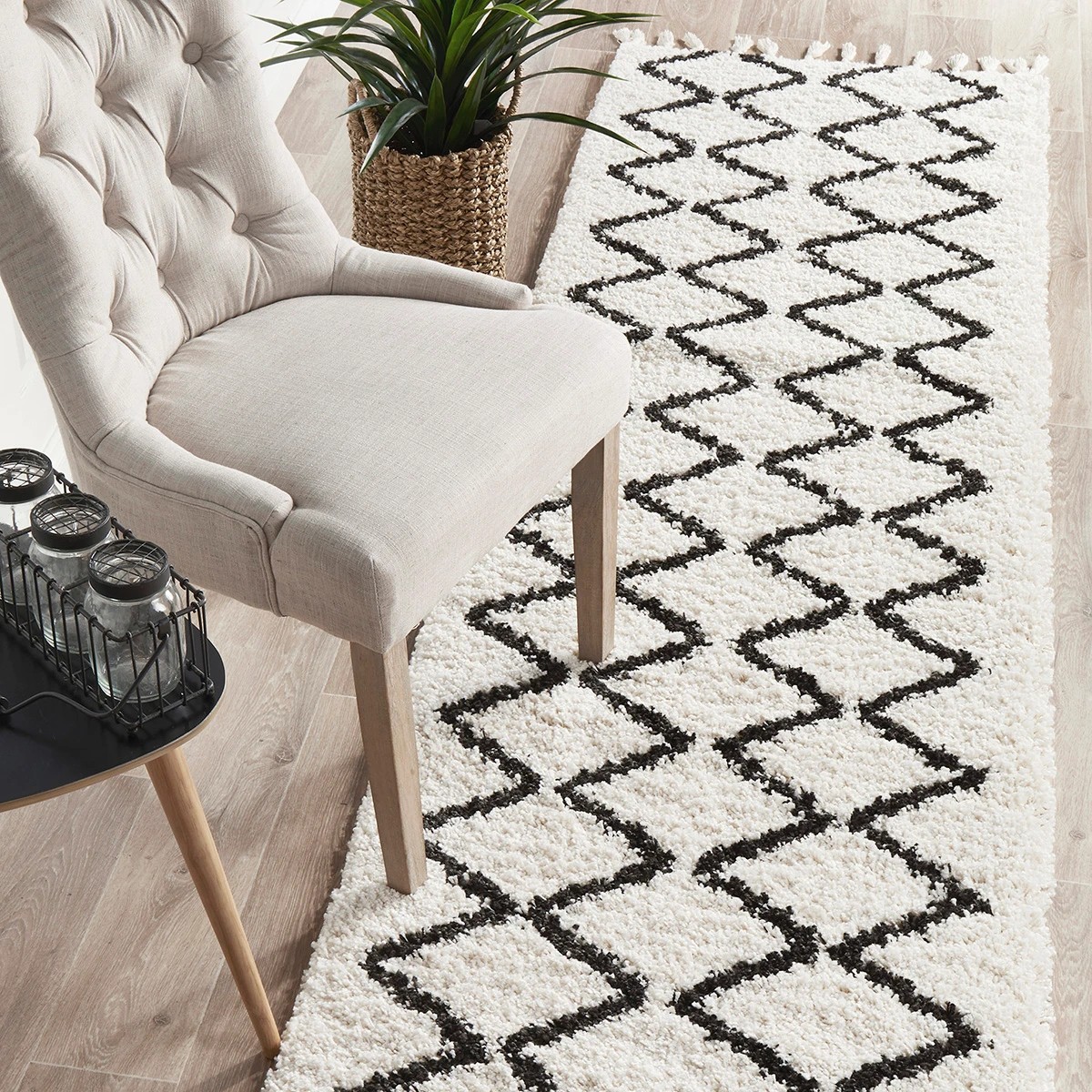 1 Common Ground Rugs Amber 11 400x80cm - Large Shag Rug - Natural, 1 of 7