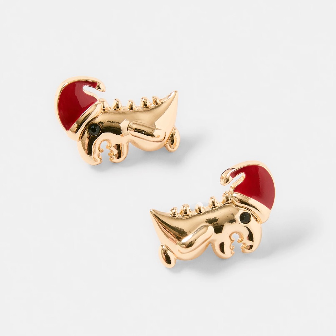 3 Christmas Dinosaur Earrings - Gold Tone and Red, 3 of 5
