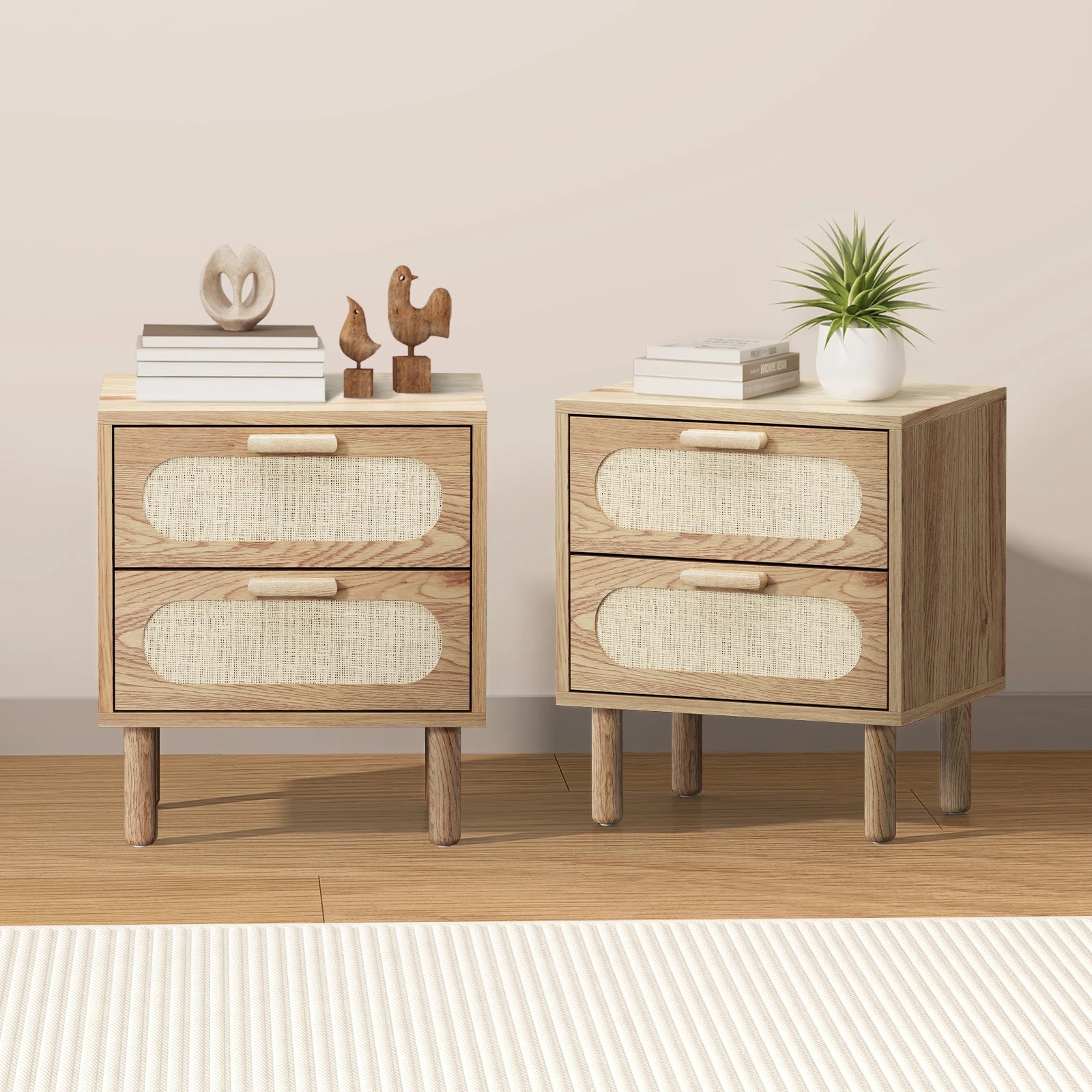 3 Oikiture 2x Bedside Table Drawers Side End Tables Storage Nightstand - Natural, 3 of 9