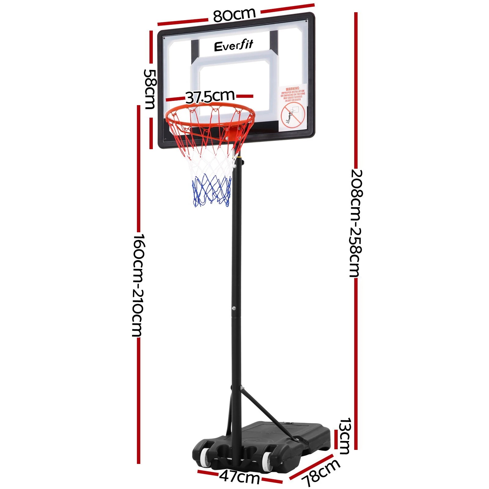 2 Everfit 2.1M Basketball Hoop Stand System Adjustable Portable Pro Kids Clear - Multi, 2 of 7