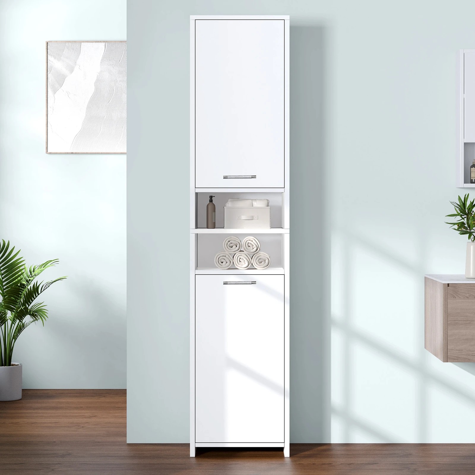 9 Alfordson Bathroom Cabinet Tall Storage Slim Cupboard - White, 9 of 10