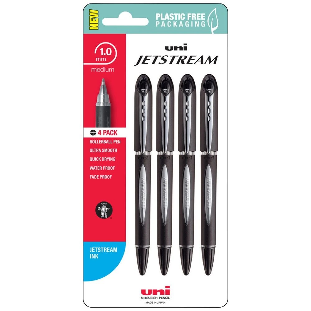 1 Uni Jetstream Rollerball Pen 1.0mm Black 4 Pack, 1 of 3