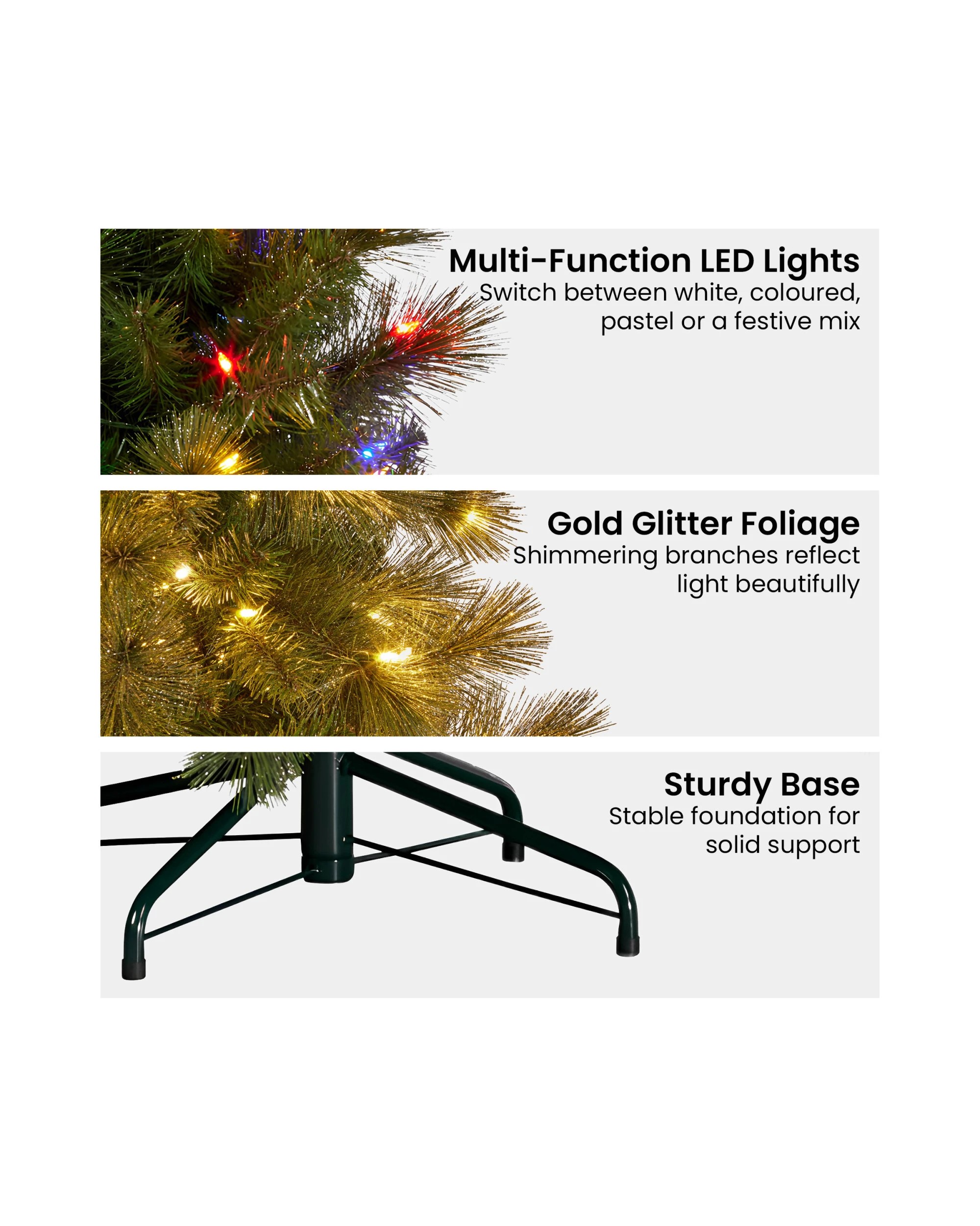 6 Christabelle 7.5ft Christmas Tree Glittery Gold Pine 650 Led Multi-functional Lights Xmas Decor, 6 of 7