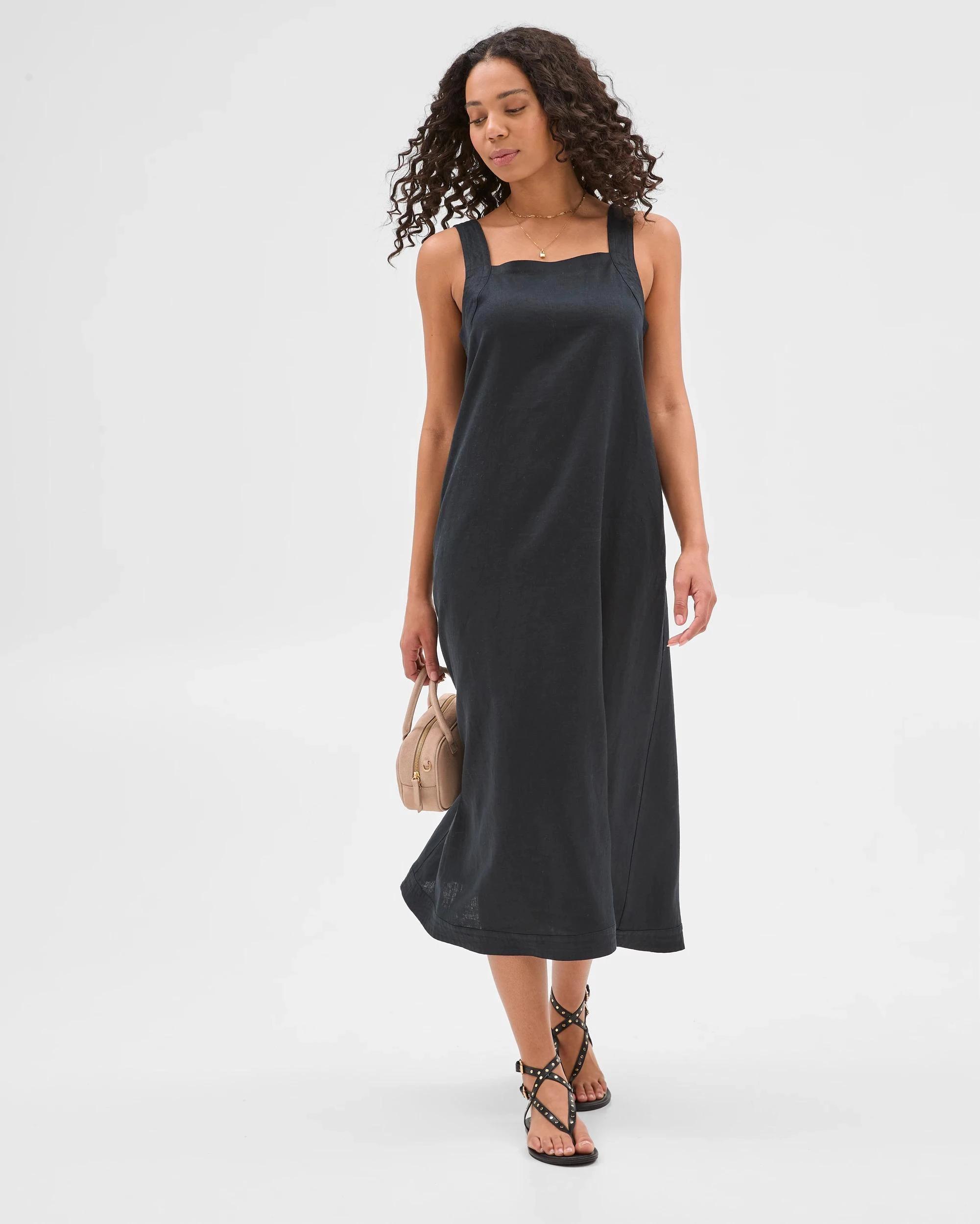 1 Target Woman European Linen Sleeveless Stitch Detail Maxi Dress BLACK, 1 of 6