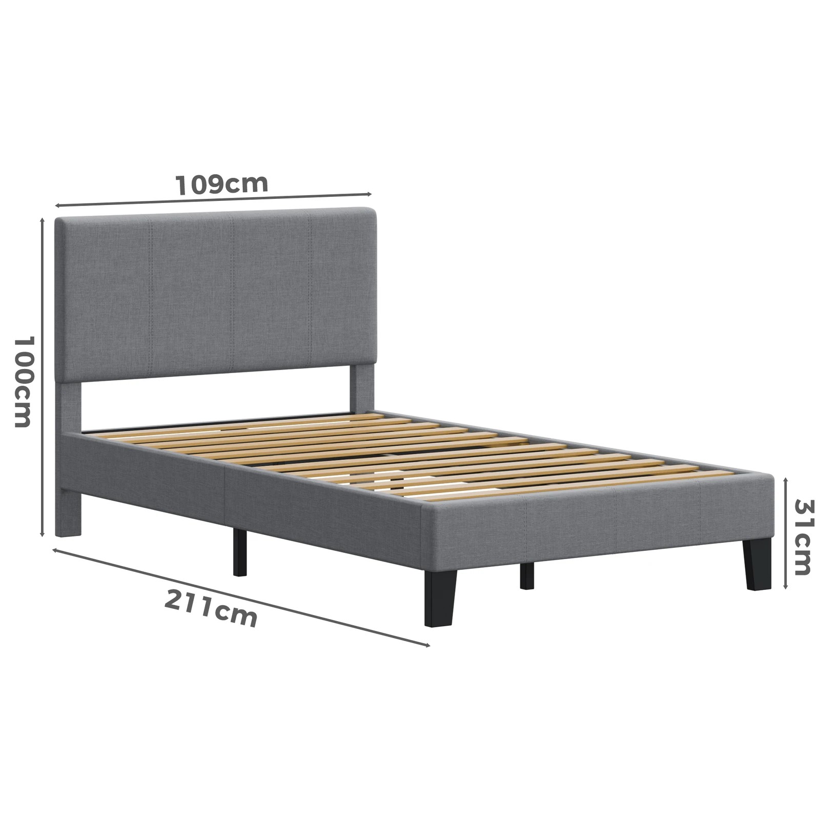 10 Alfordson Bed Frame King Single Mattress Base Platform Fabric Linus - Grey, 10 of 10