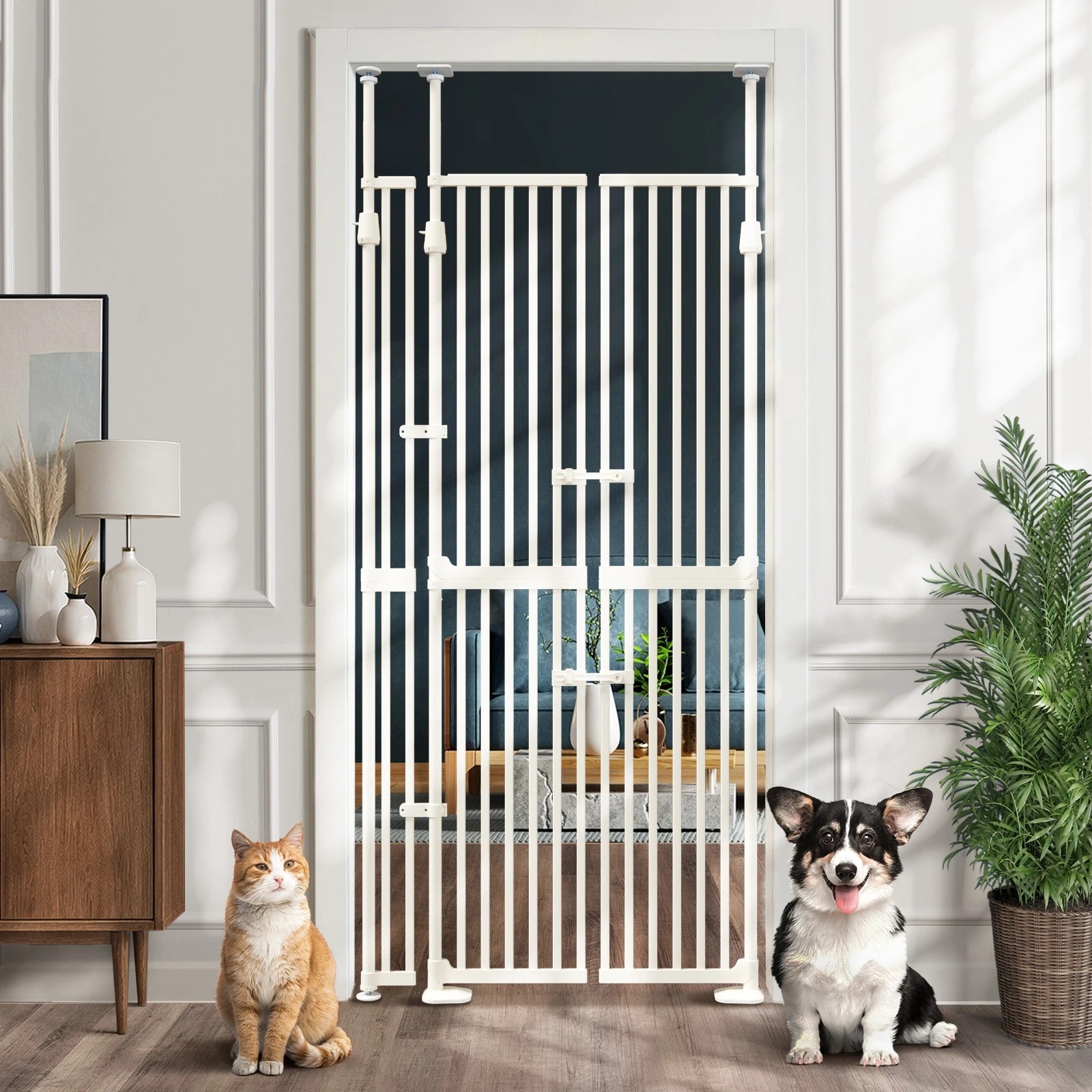 2 Alopet 190cm-264cm Retractable Safety Gate Pet Dog Cat Extra Tall Fence - White, 2 of 5