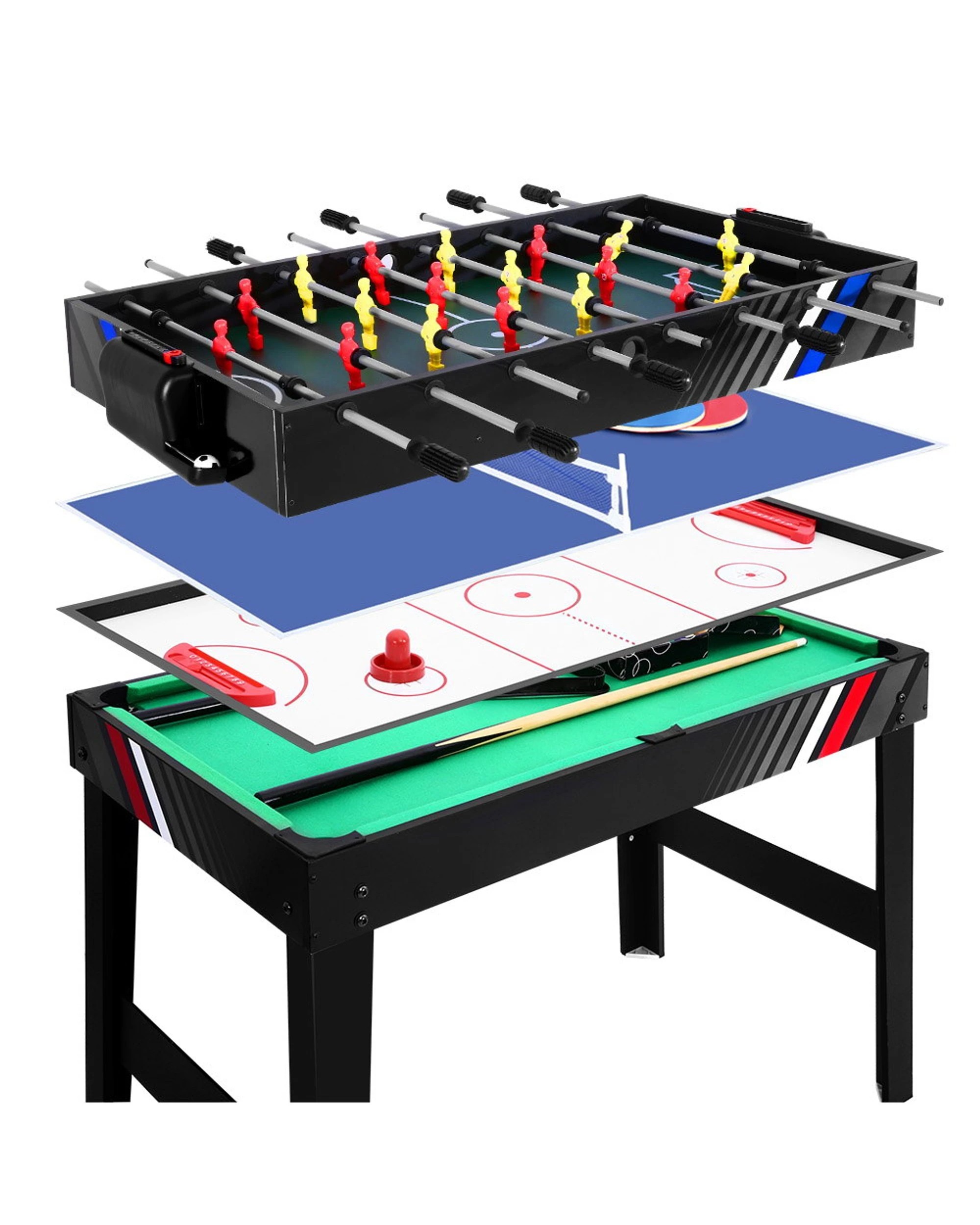 1 Everfit 4-in-1 Games Table Soccer Foosball Pool Table Tennis Air Hockey Home Party Gift - Black, 1 of 8
