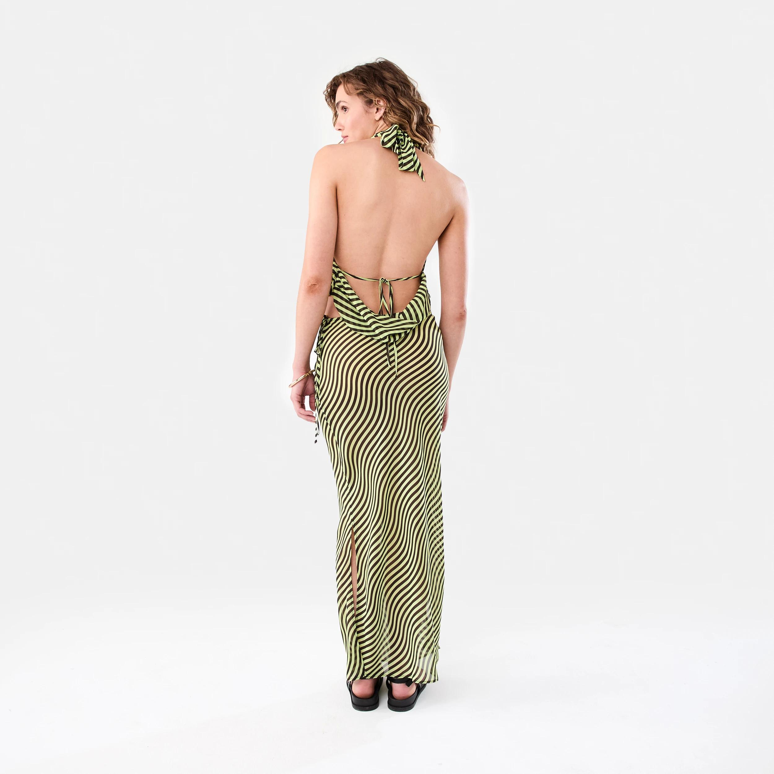 4 Printed Cowl Neck Halter Top Lime Wave, 4 of 8