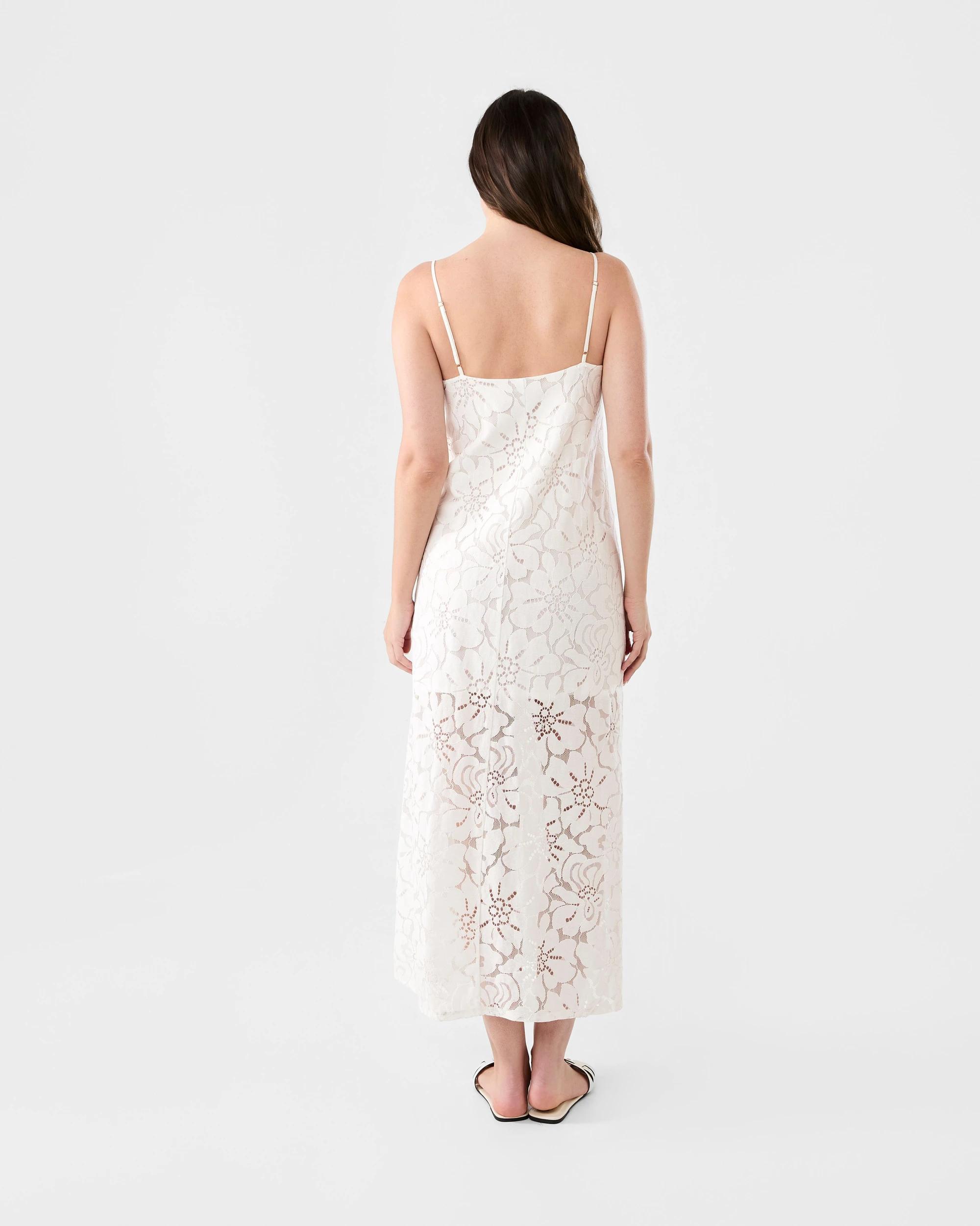 3 Sleeveless Lace Square Neck Maxi Dress Cld White, 3 of 6