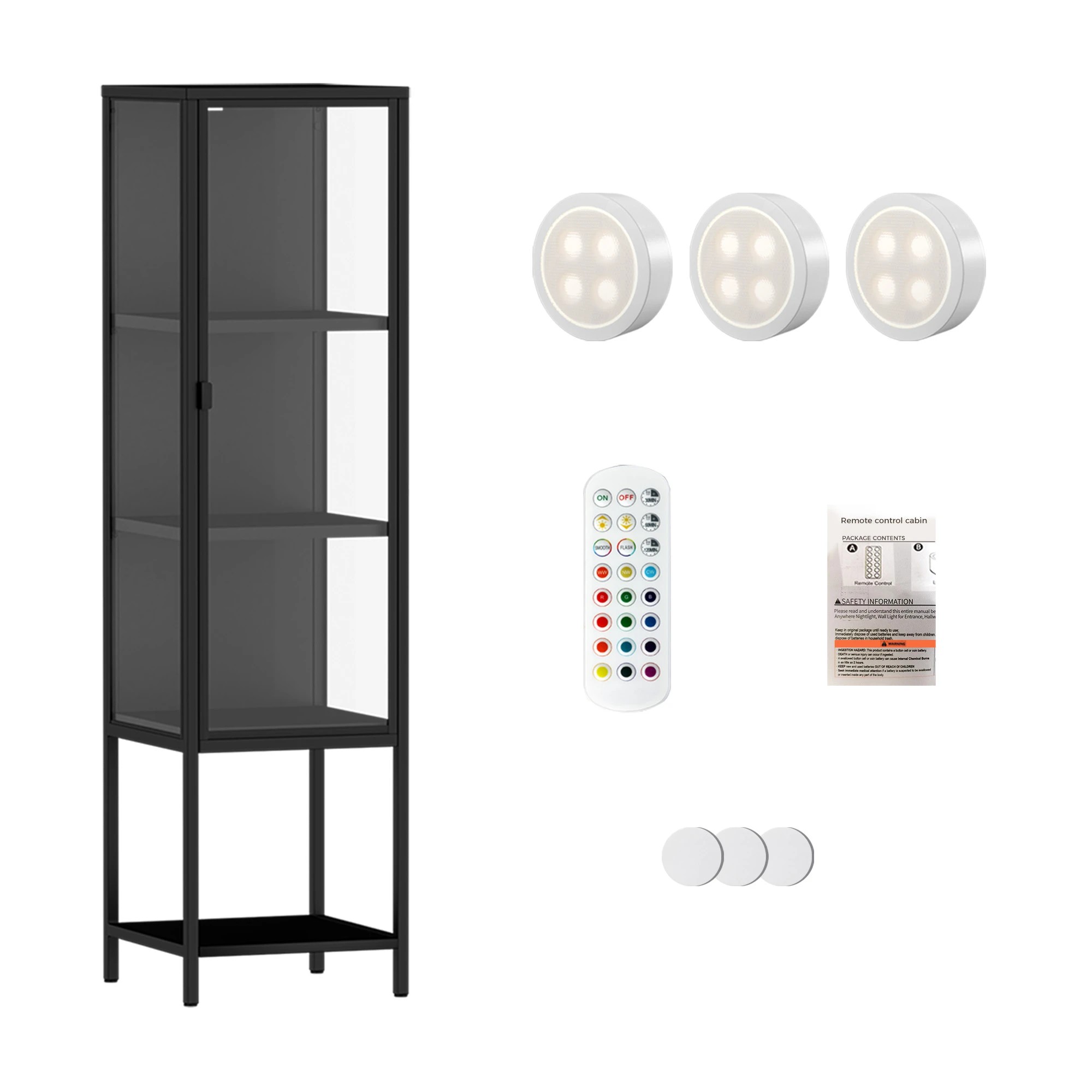 1 Stacked Glass Display Cabinet 4-Tier with LED Lights - Black, 1 of 9