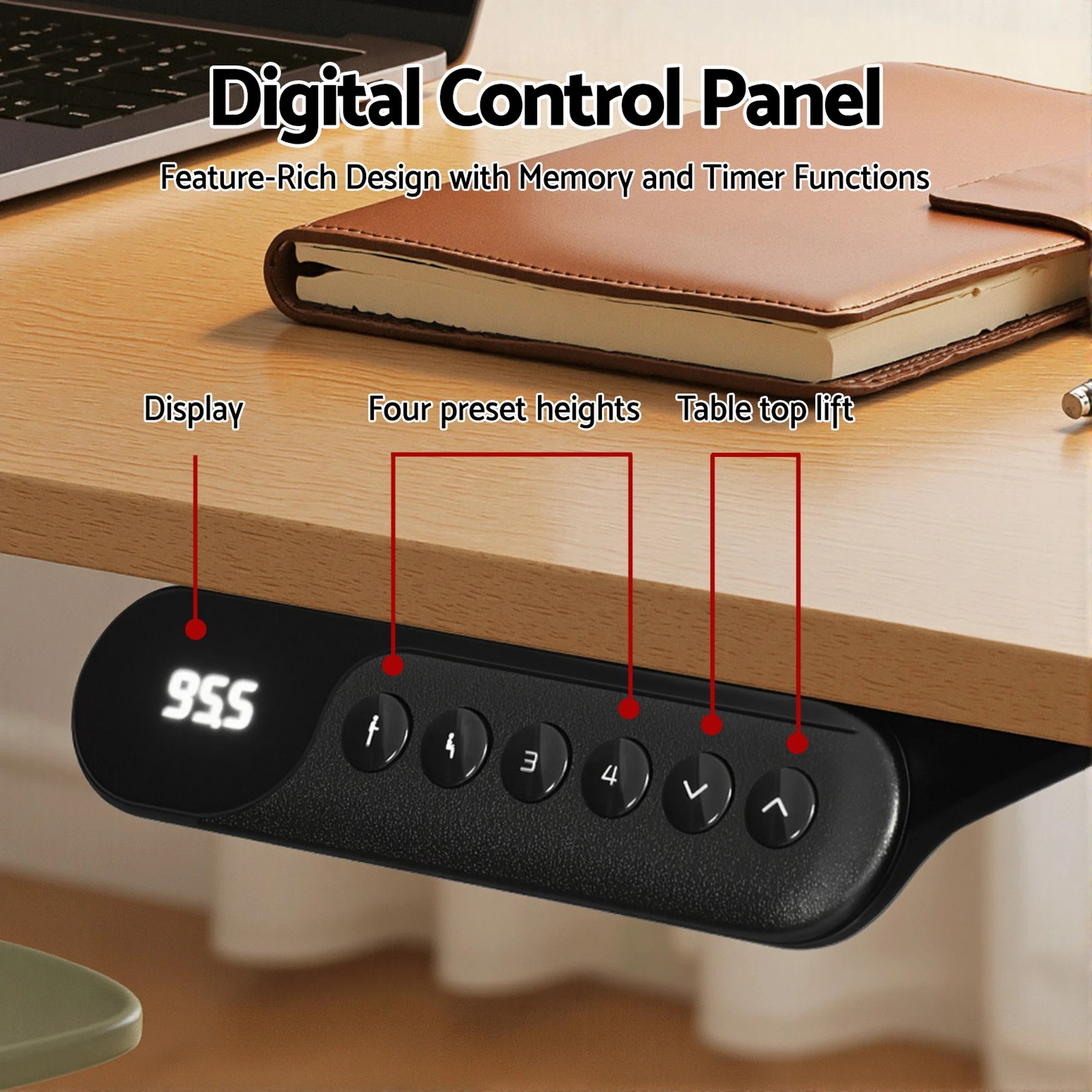 4 Artiss L-Shape Electric Standing Desk Sit Stand Up Height Adjustable Motorised - Brown, 4 of 9