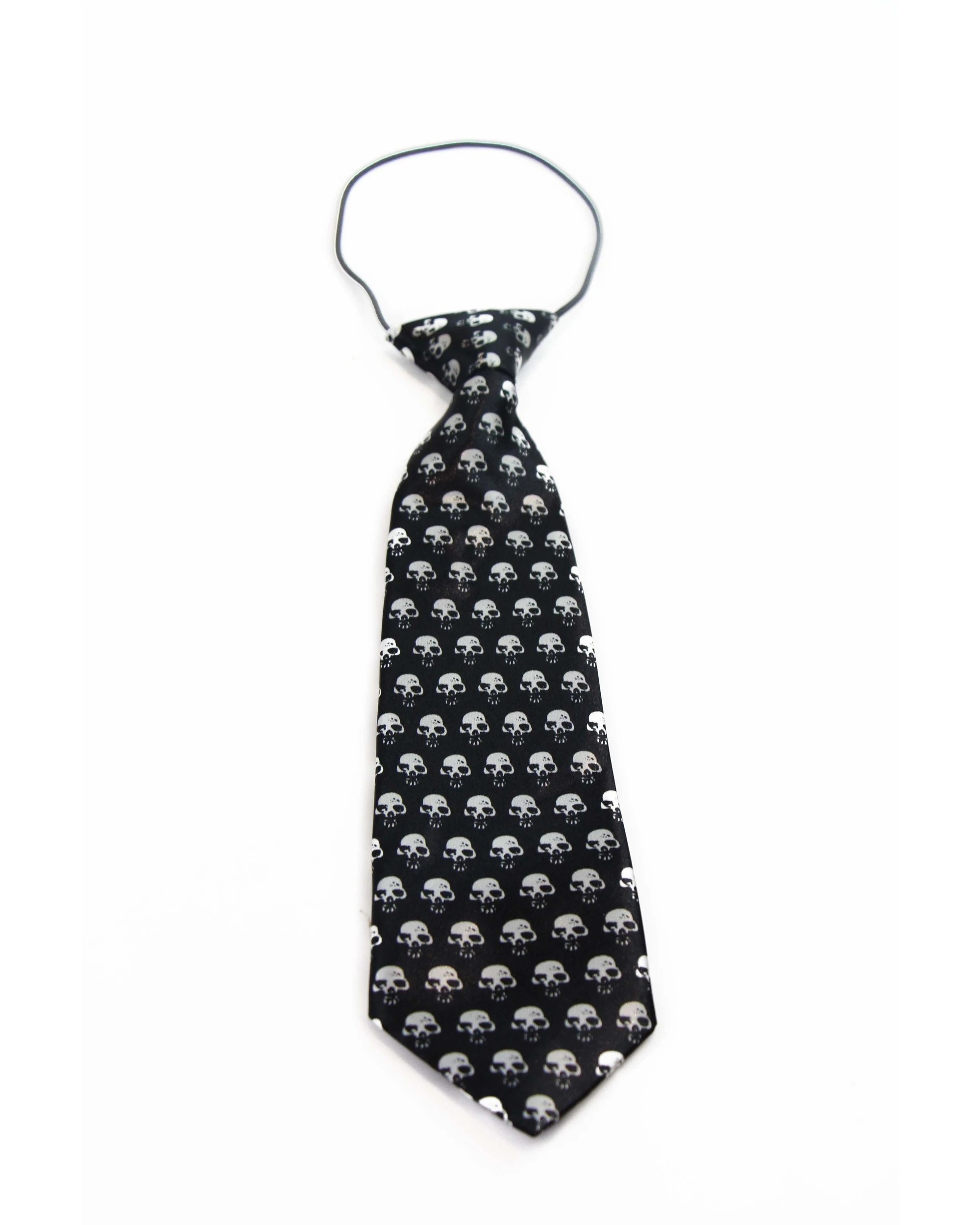 2 Zasel Kids Boys Black & White Patterned Elastic Neck Tie - Skulls, 2 of 2