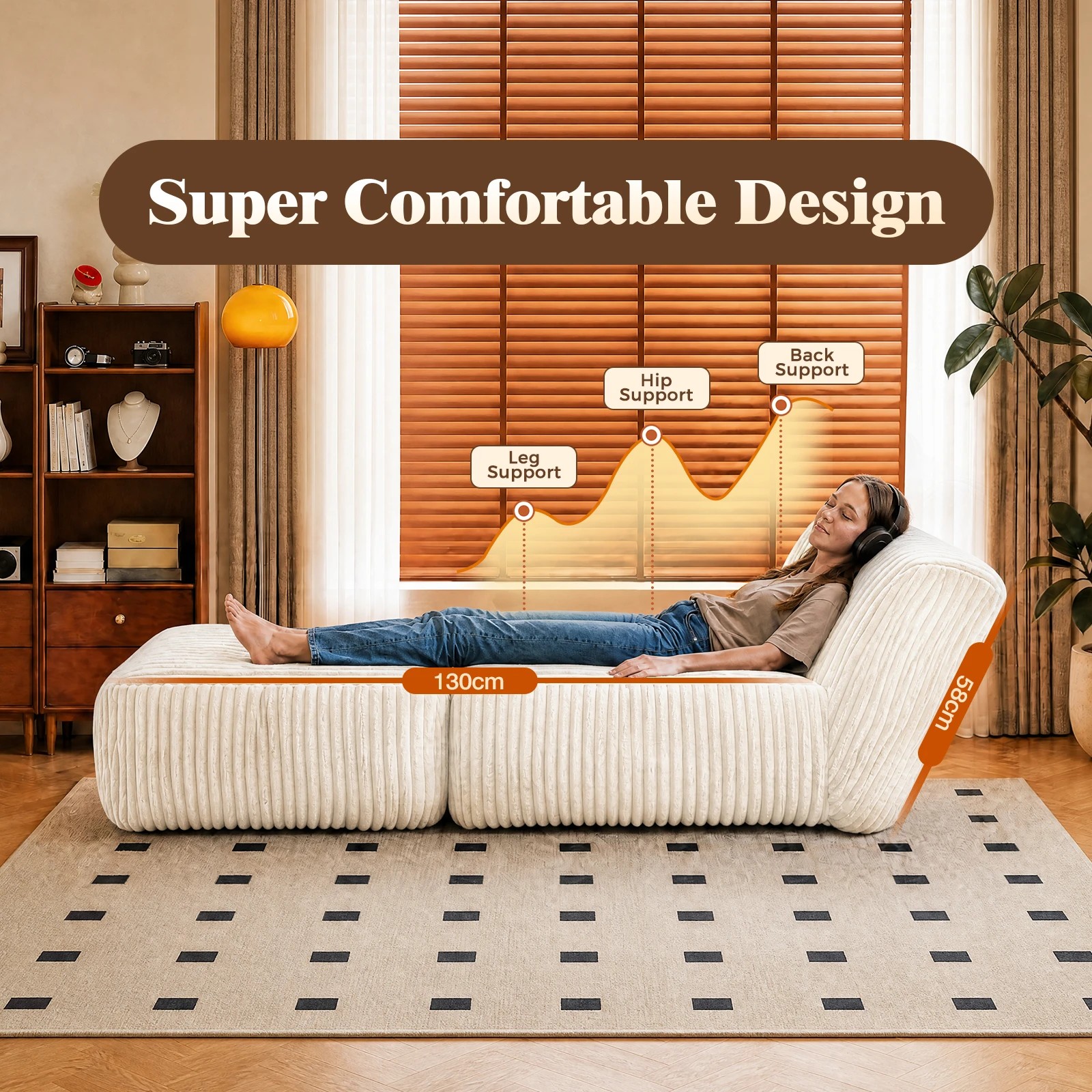 2 Advwin Big Bean Bag Chair Lazy Floor Sofa with High-Density Foam - Beige, 2 of 6