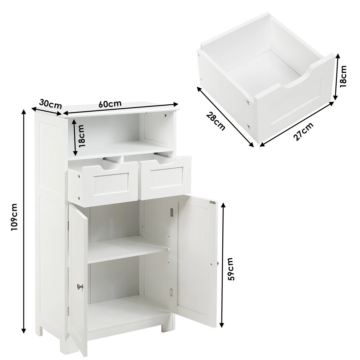 2 Costway Bathroom Floor Cabinet Toilet Storage Cupboard Wooden Laundry Organizer, 2 of 4