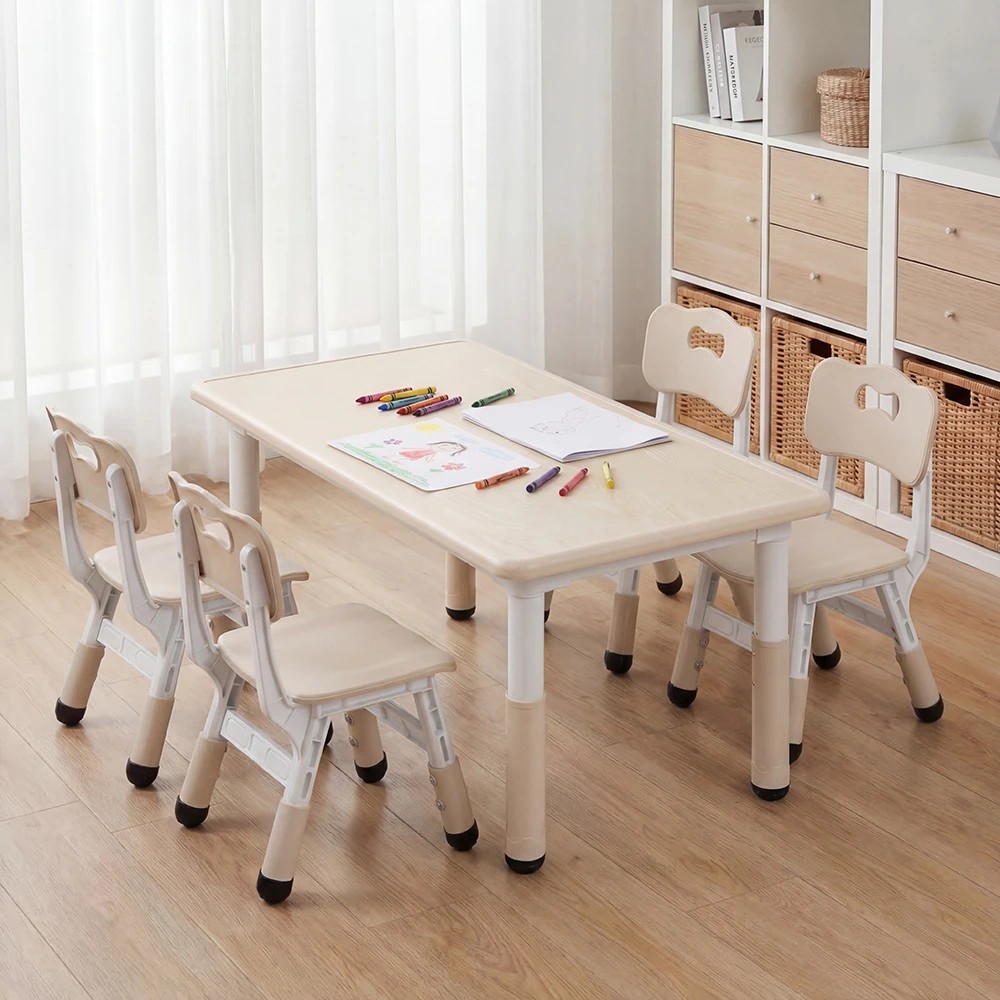3 PlayPals Kids Table and 4 Chairs Set Adjustable Graffiti Study Play Desk - Beige, 3 of 3