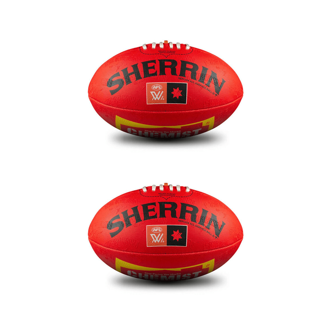 1 Sherrin AFLW Replica All Surface Synthetic Rubber Football 2 Pack Size 4 - Red, 1 of 5