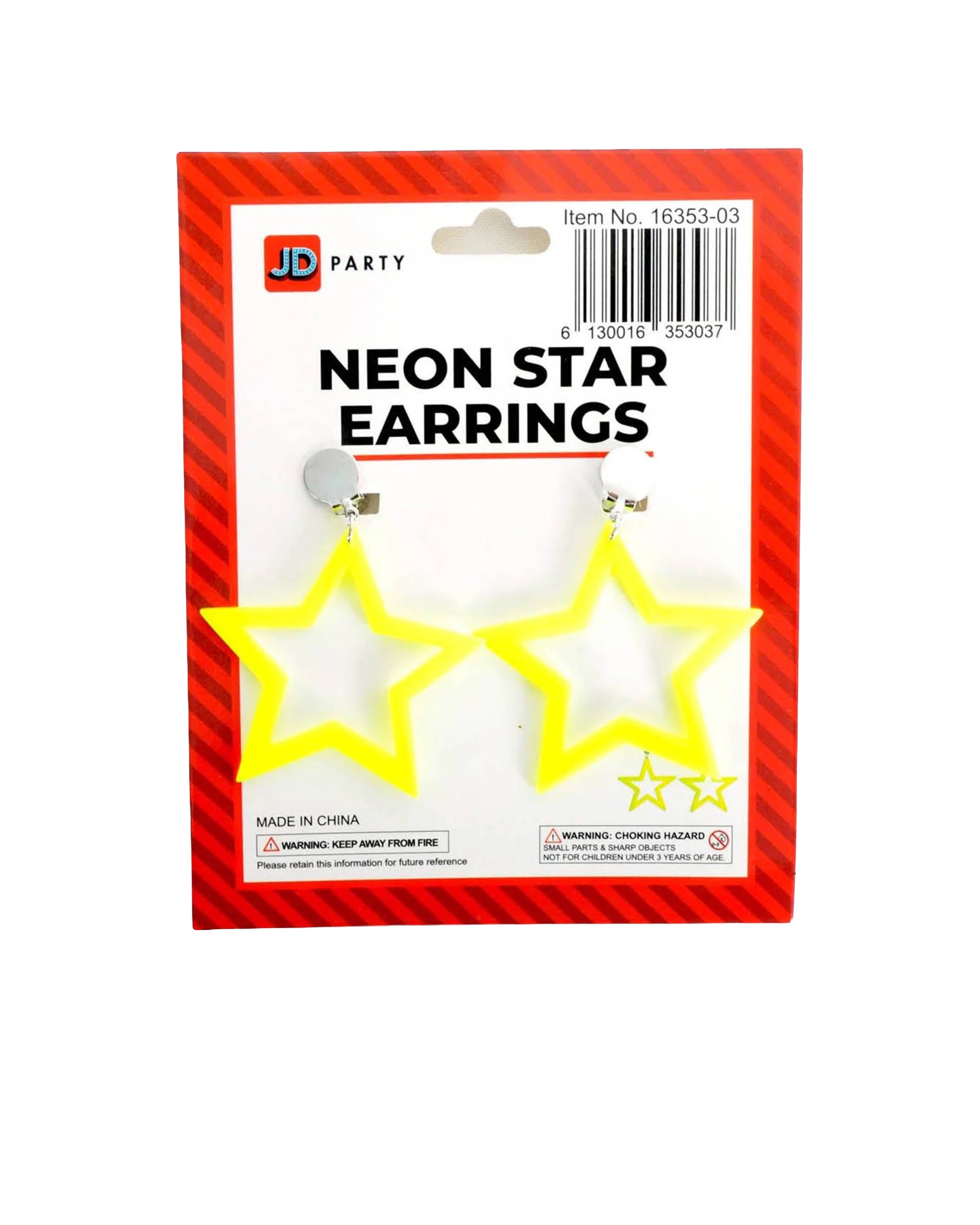 1 JD Party Clip On Star Earrings Neon Party Costume Accessory - Yellow, 1 of 1