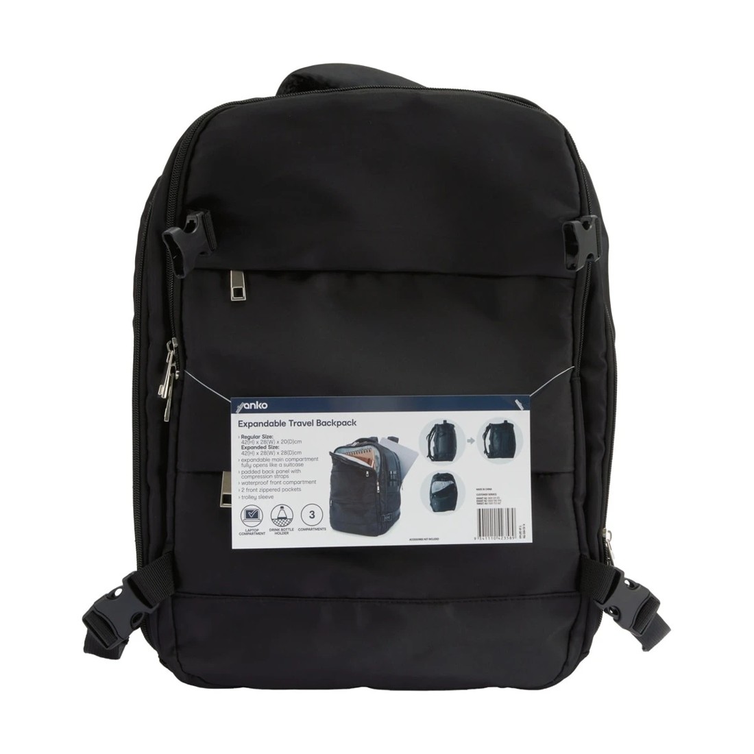 10 Expandable Travel Backpack - Black, 10 of 10