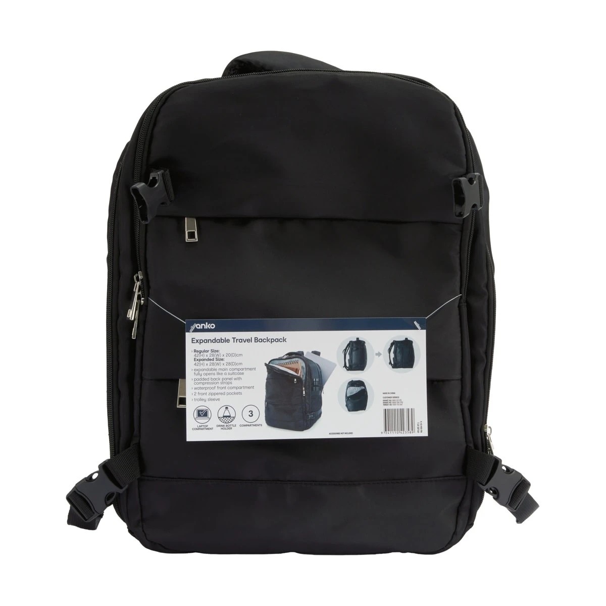 10 Expandable Travel Backpack - Black, 10 of 10