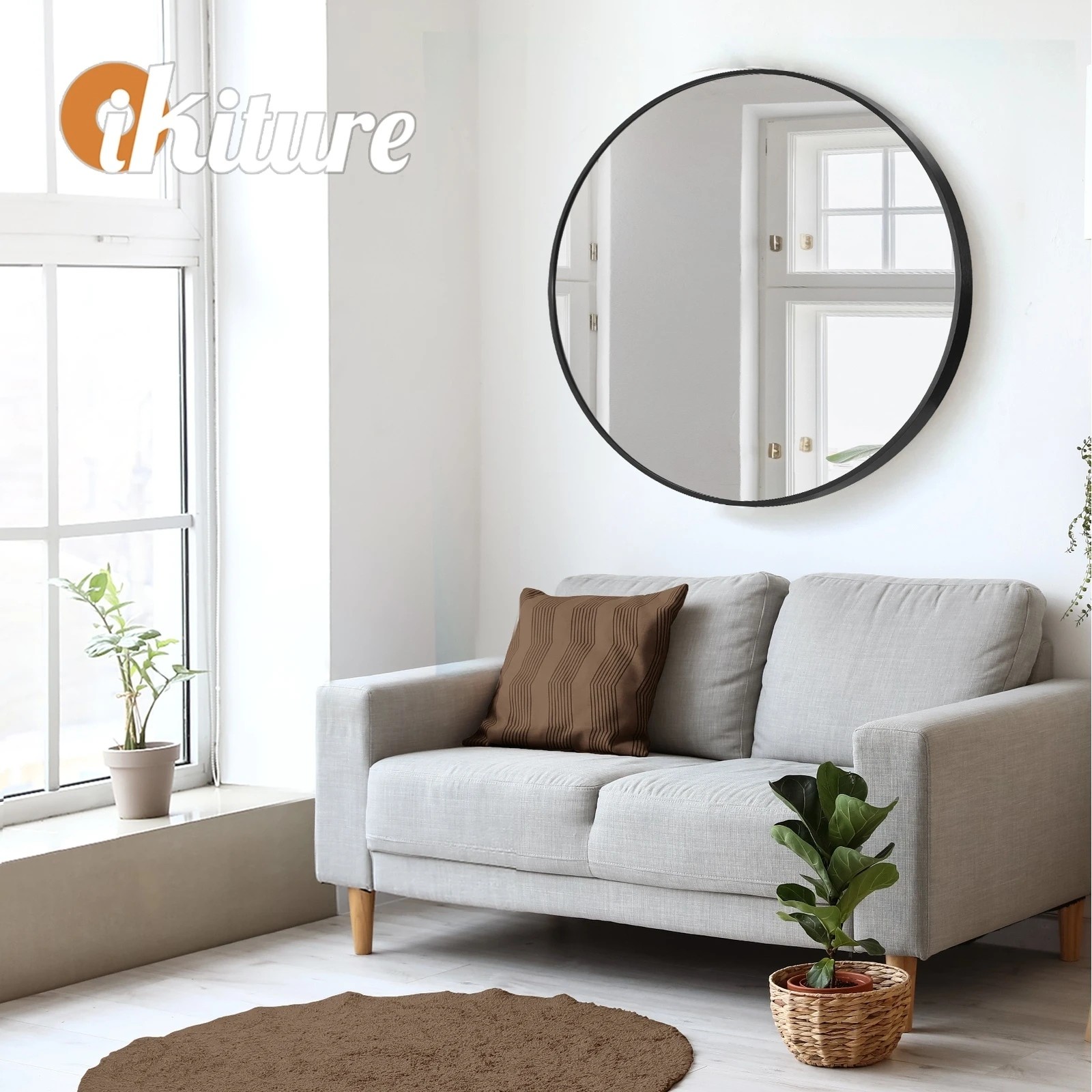5 Oikiture Wall Mirrors Round 70cm Makeup Mirror Vanity Home Decor Bedroom
 - Black, 5 of 9