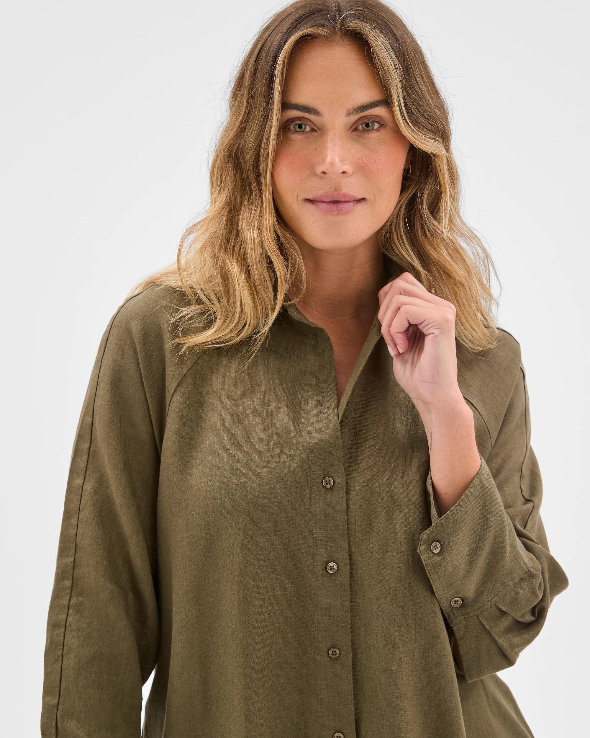 4 Target Woman European Linen 3/4 Sleeve Midi Shirt Dress DUSTY MOSS, 4 of 6