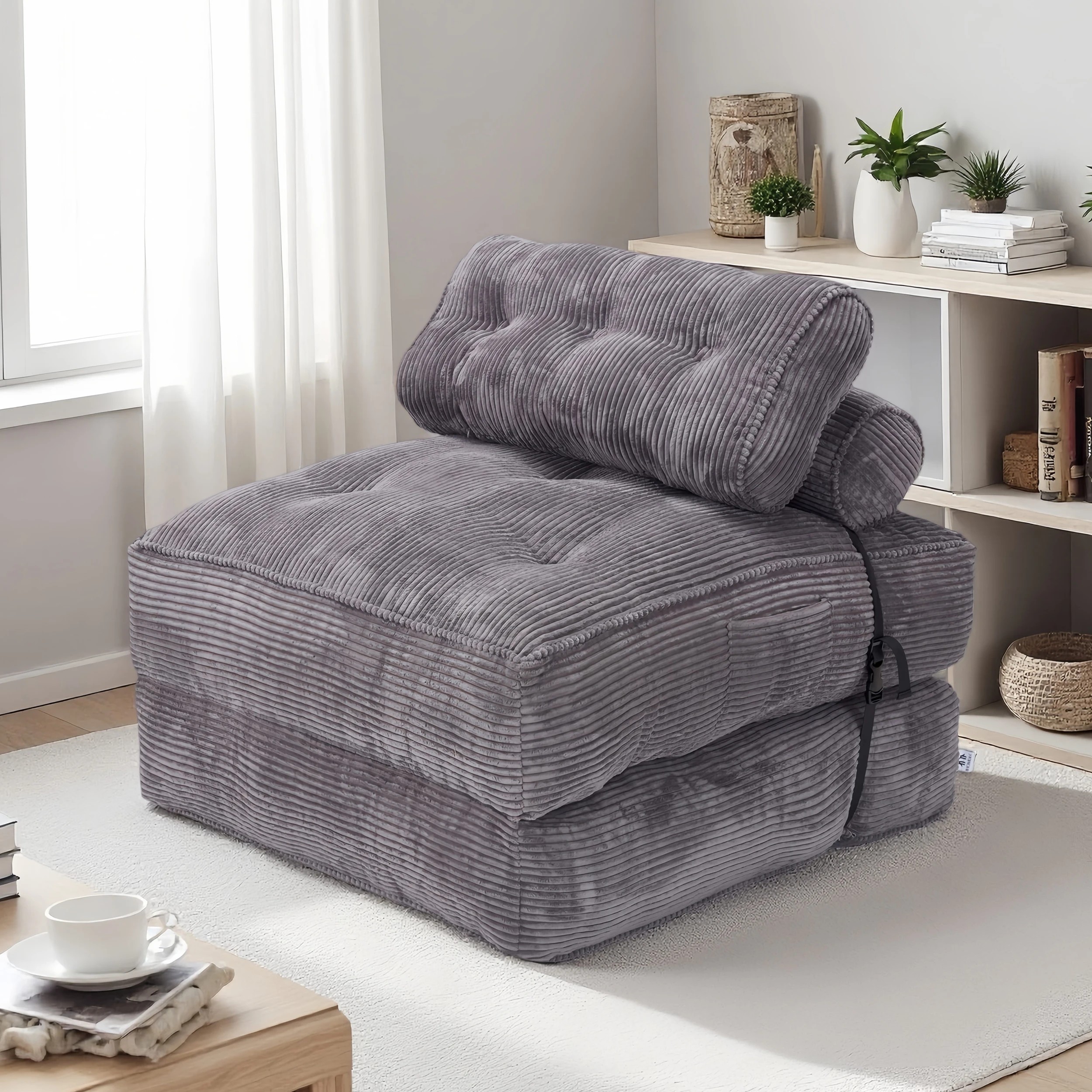 8 IHOMDEC Fordable Corduroy Compression Lazy Sofa - Grey, 8 of 9