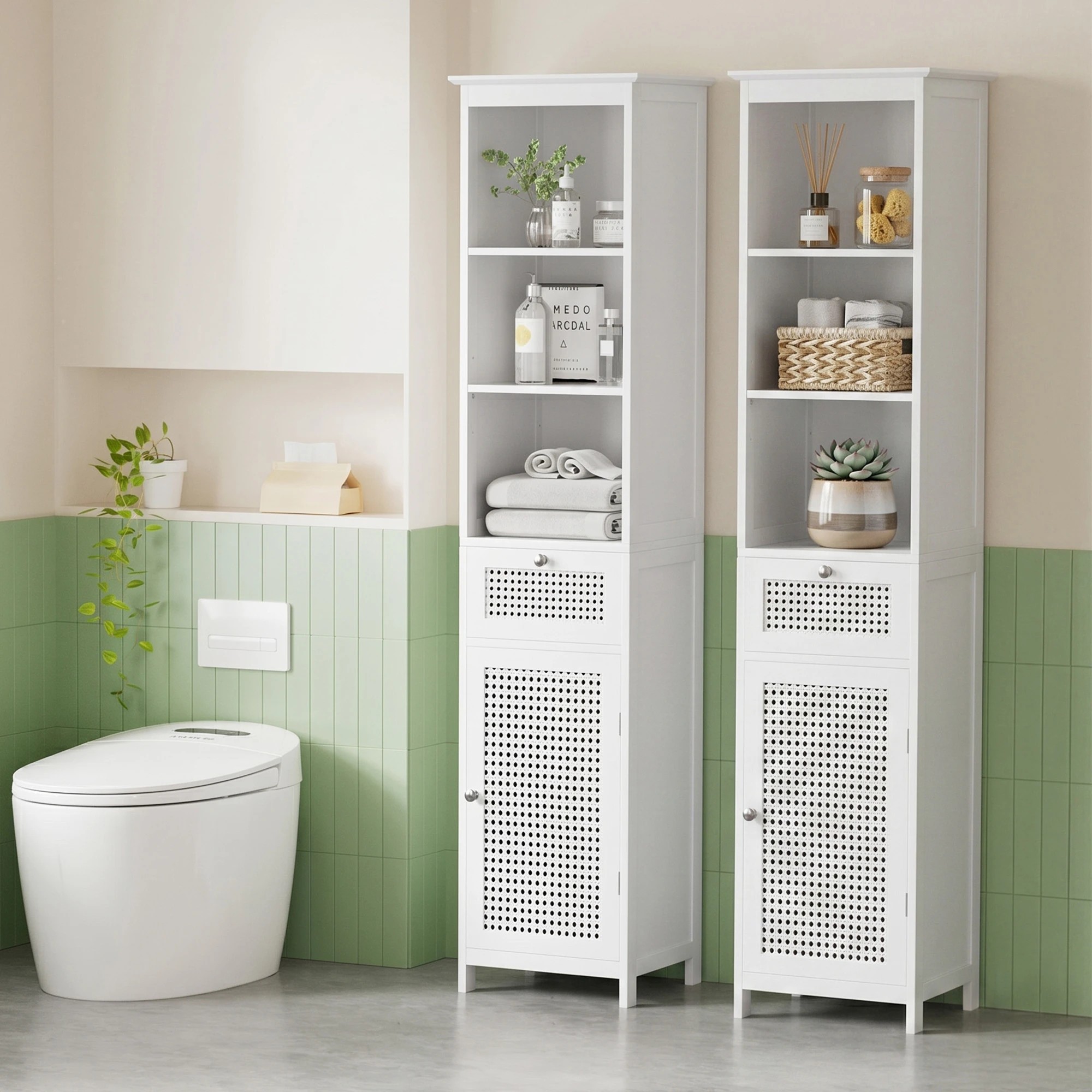 8 Artiss Bathroom Cabinet Storage X2 Rattan 161cm - White, 8 of 8
