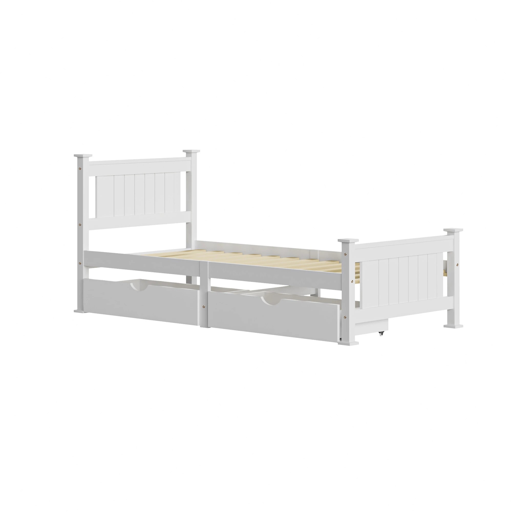 5 Oikiture Solid Pine Wood Bed Frame with 2 Trundle Drawers Single - White, 5 of 7