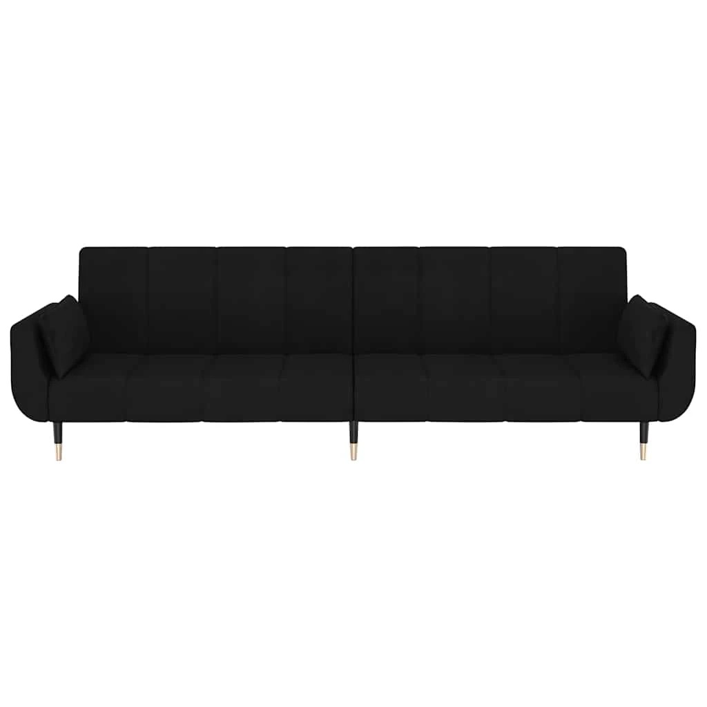 3 vidaXL 2-seater Sofa Bed With Two Pillows Velvet - Black, 3 of 8