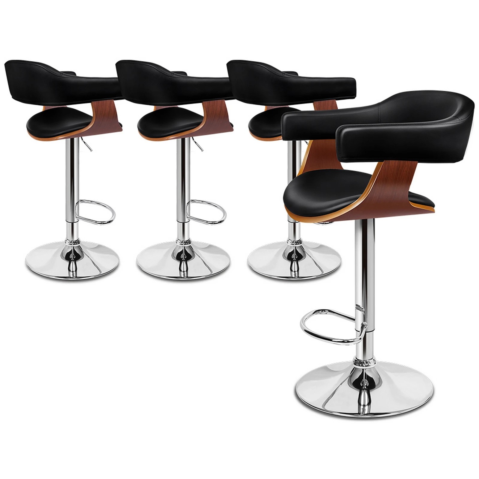 1 Alfordson 4x Bar Stools Joan Kitchen Swivel Chair Wooden Leather Gas Lift - Black, 1 of 10