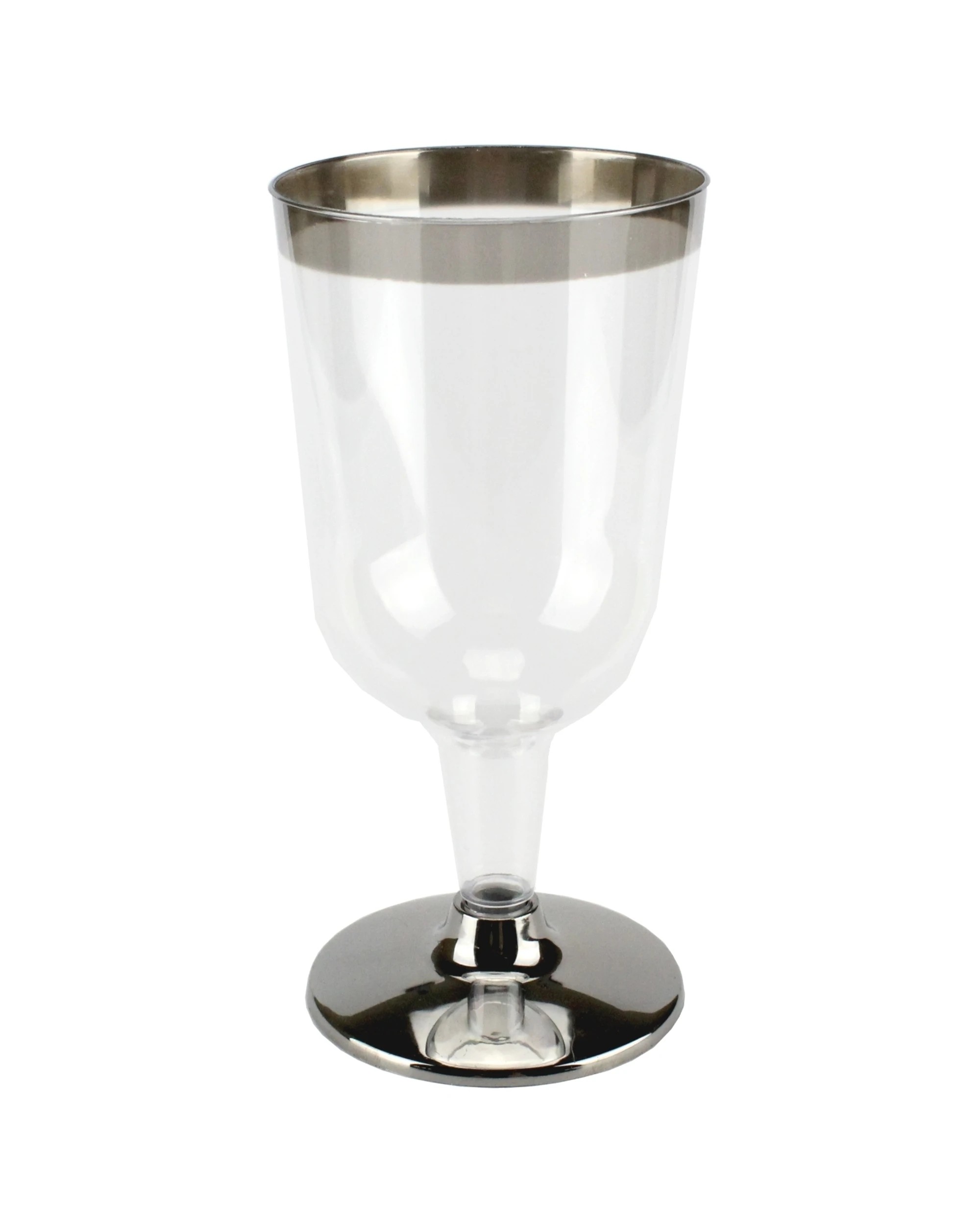 1 Partyware Silver Trim Plastic Wine Glasses Pack of 15, 1 of 2