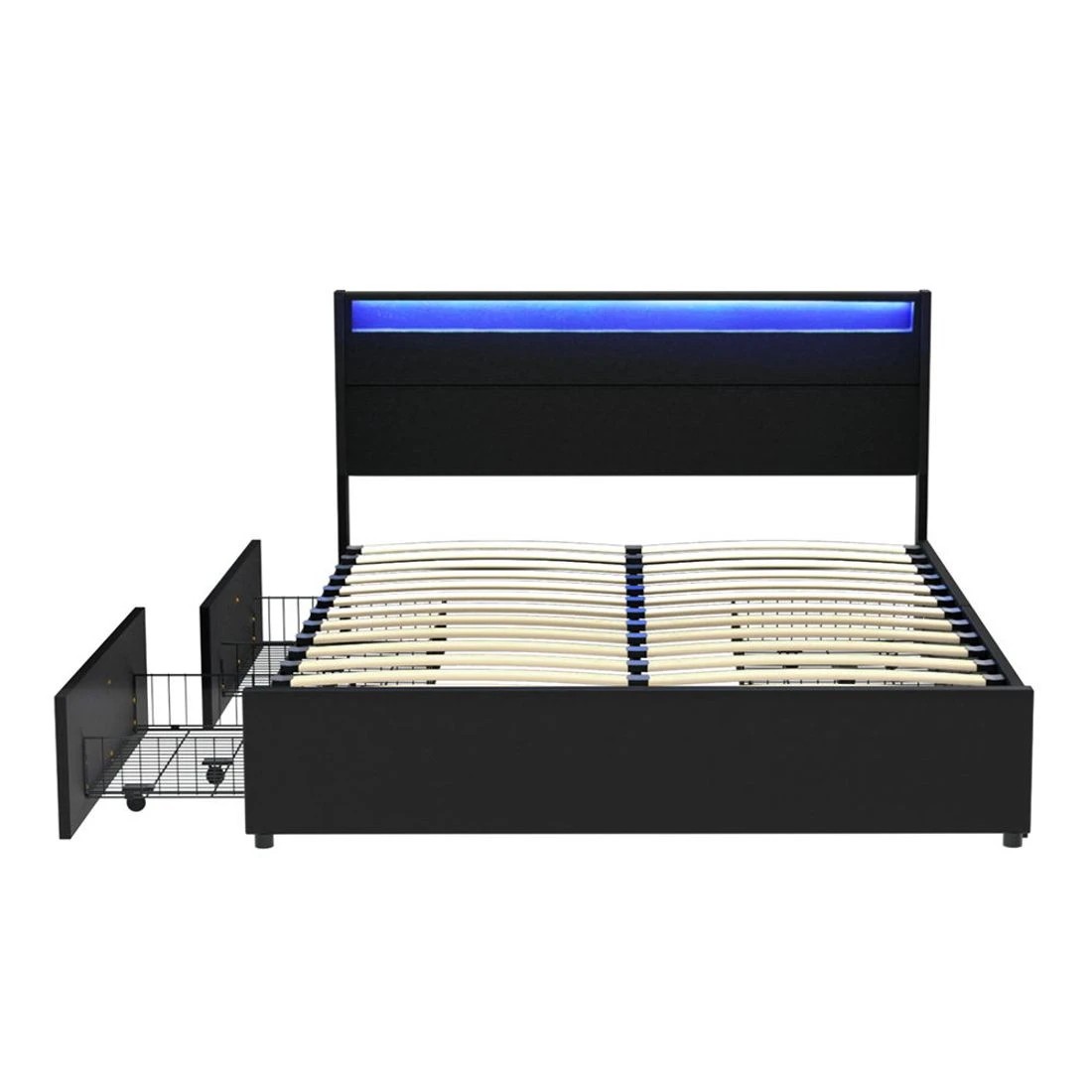 4 Artiss Bed Frame Double Size LED with 4 Drawers  DUNN - Black, 4 of 7