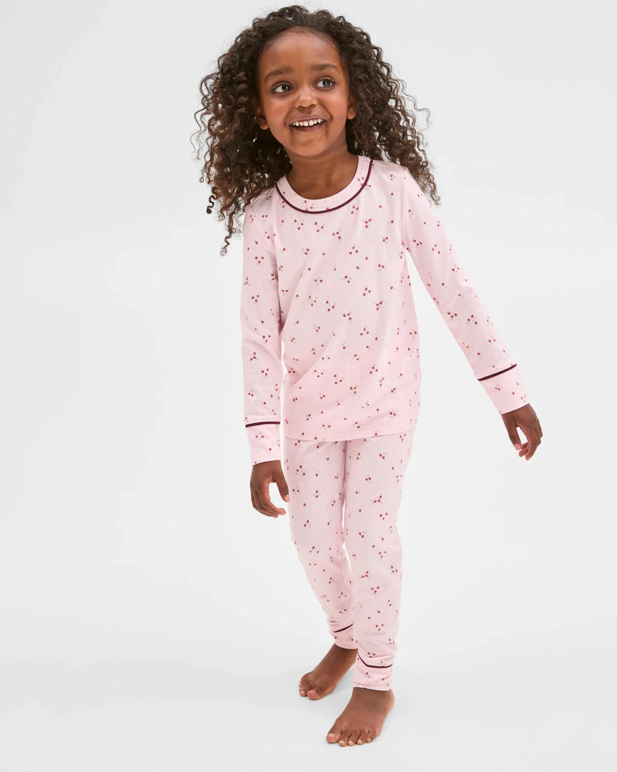 2 Target Kids Bamboo Younger Girls Long Sleeve Top and Pants Pyjama Set PINK STRAWBERRY, 2 of 10