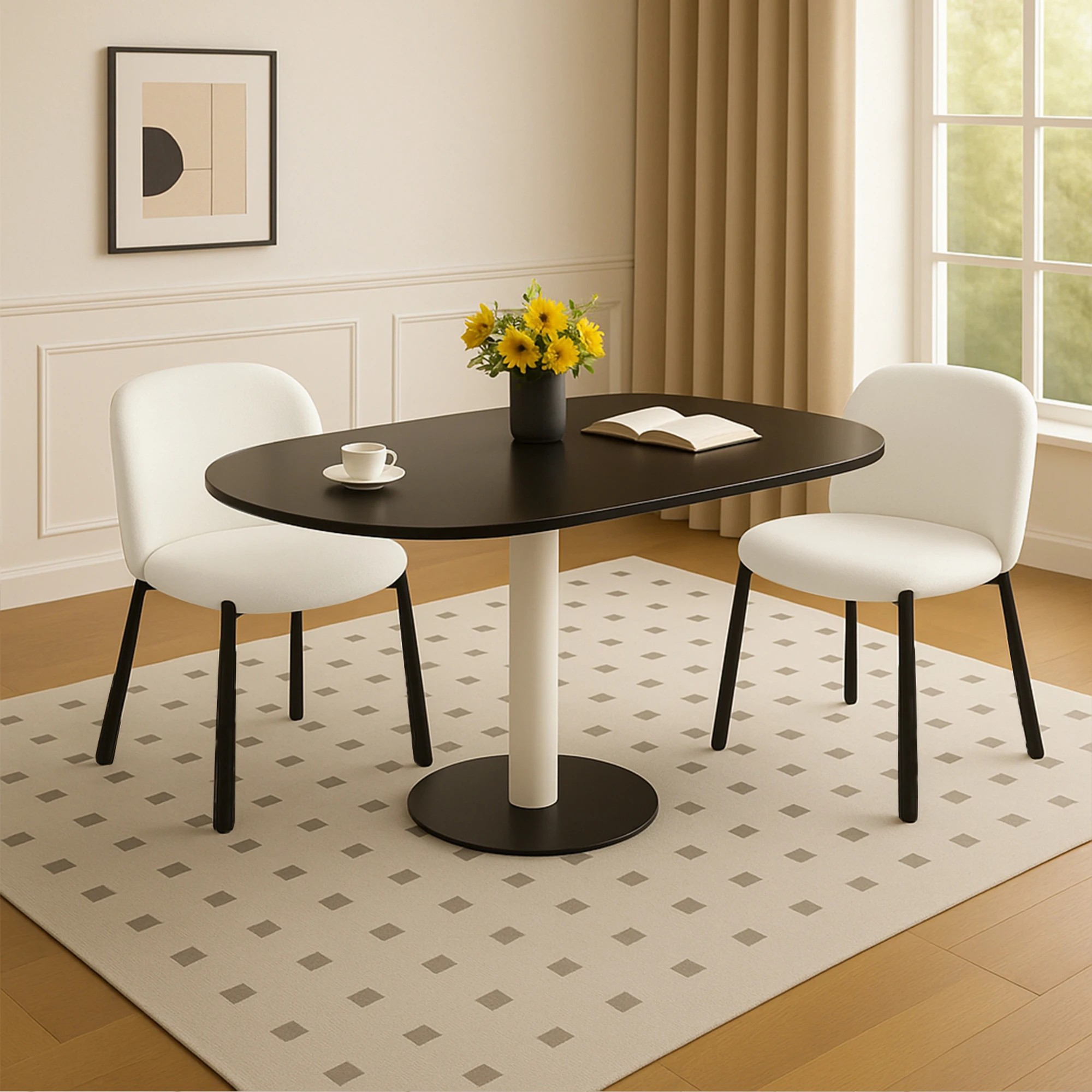 8 Levede 2x Sherpa Dining Chairs Thick Cushioned Upholstered Seat Metal Legs - White, 8 of 9