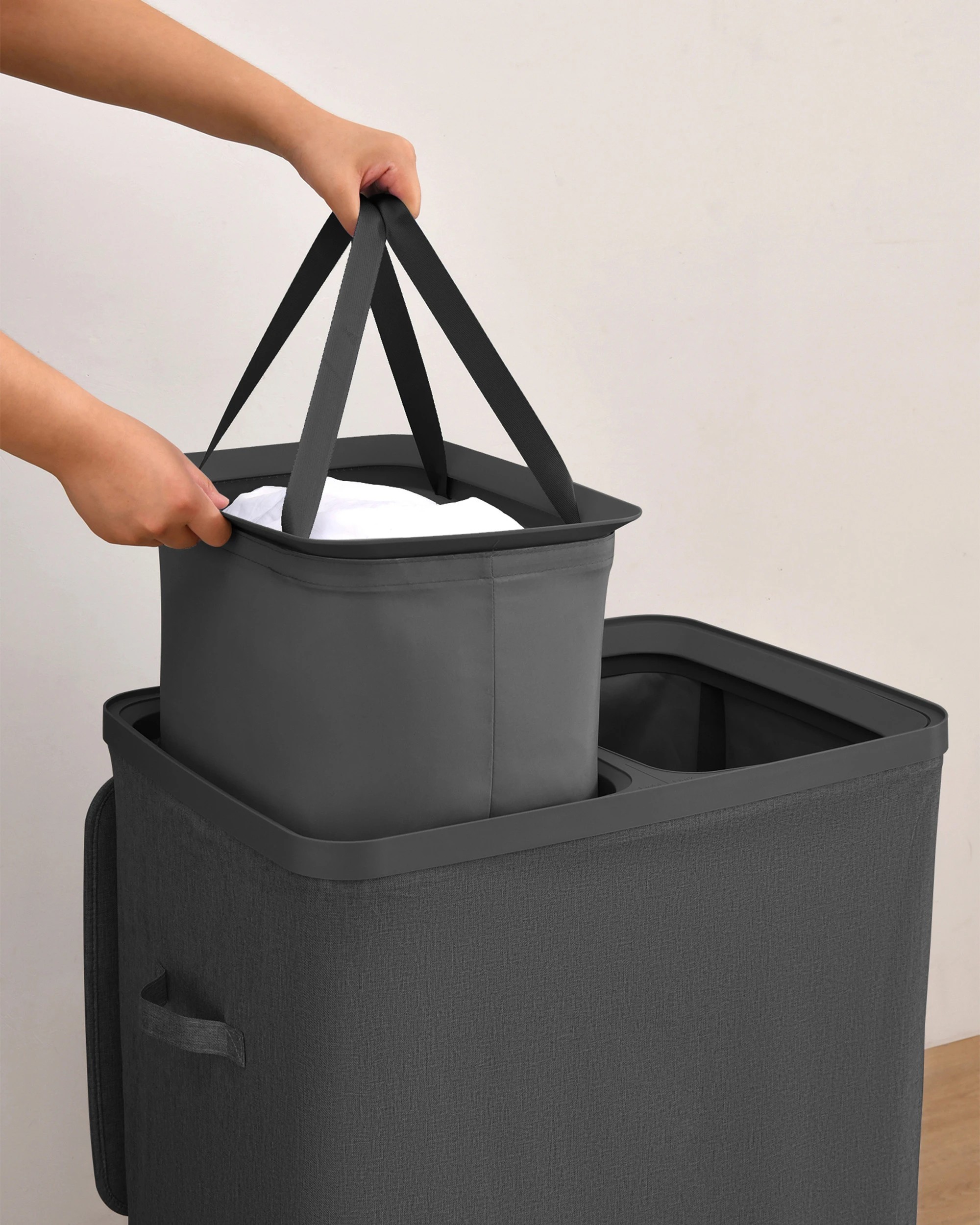 2 Sherwood Voyager 2-Section Laundry Hamper 100L Faux Linen 56x40x67cm - Slate, 2 of 10
