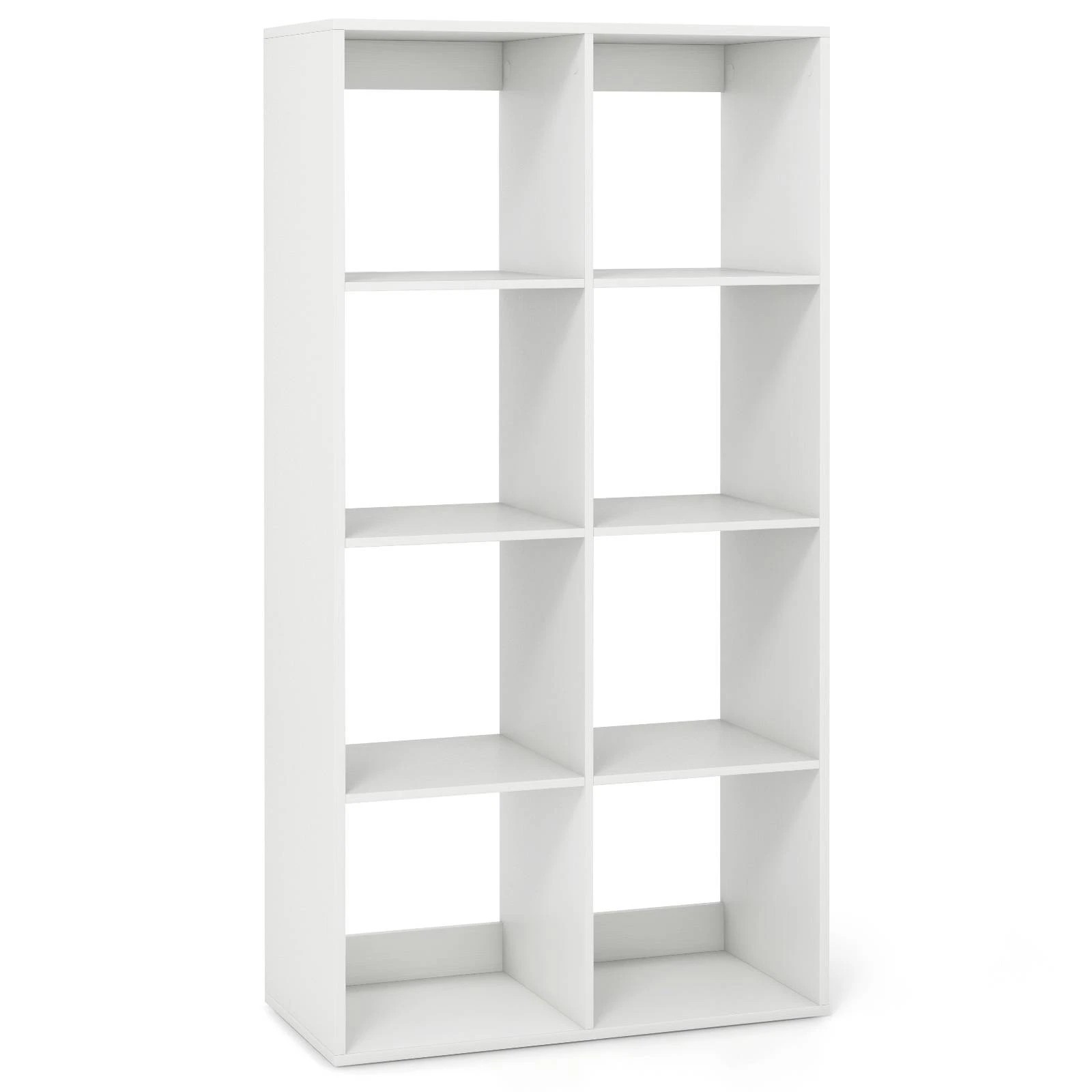1 Costway 8-Cube Bookshelf Cubby Bookcase w/Back Guardrail Shelves Storage Organizer - White, 1 of 4
