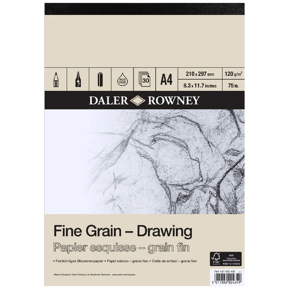 1 Daler-Rowney Fine Grain Drawing Pad 120gsm 30 Sheets A4, 1 of 1