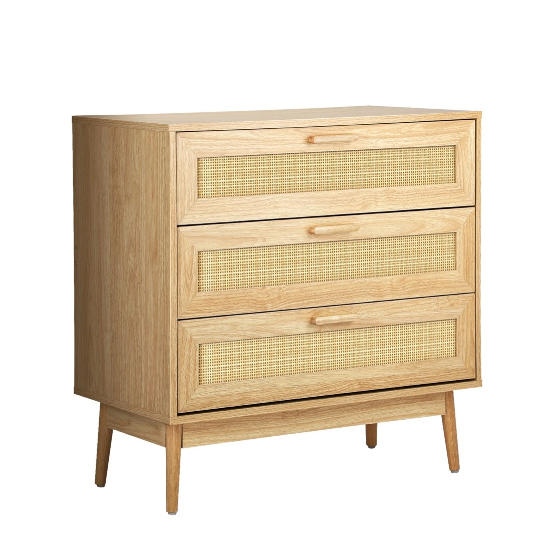 1 Oikiture 3 Chest Of Drawers Storage Cabinet Dresser Rattan Lowboy
 - Natural, 1 of 10
