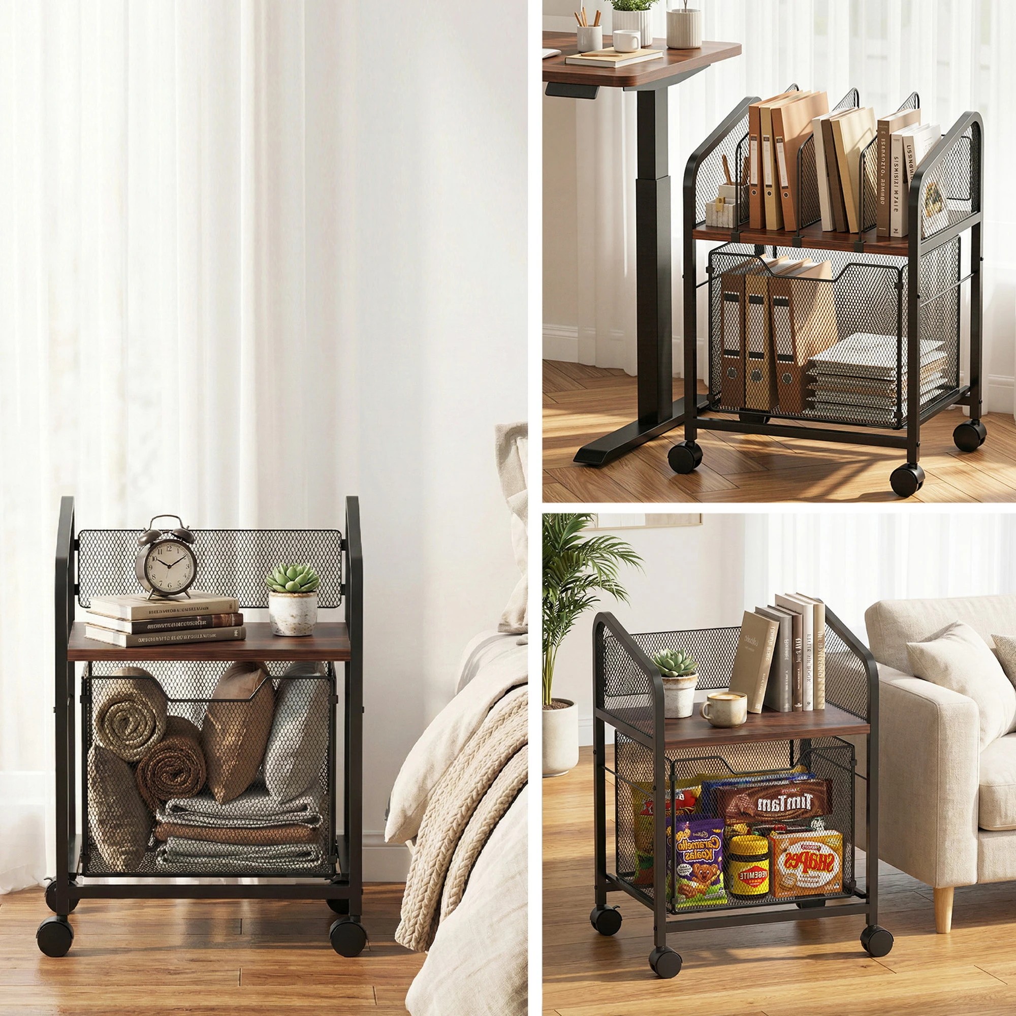 4 Artiss Mobile File Cabinet Rolling with Locking Wheels Wood Top Compact Storage - Black, 4 of 5