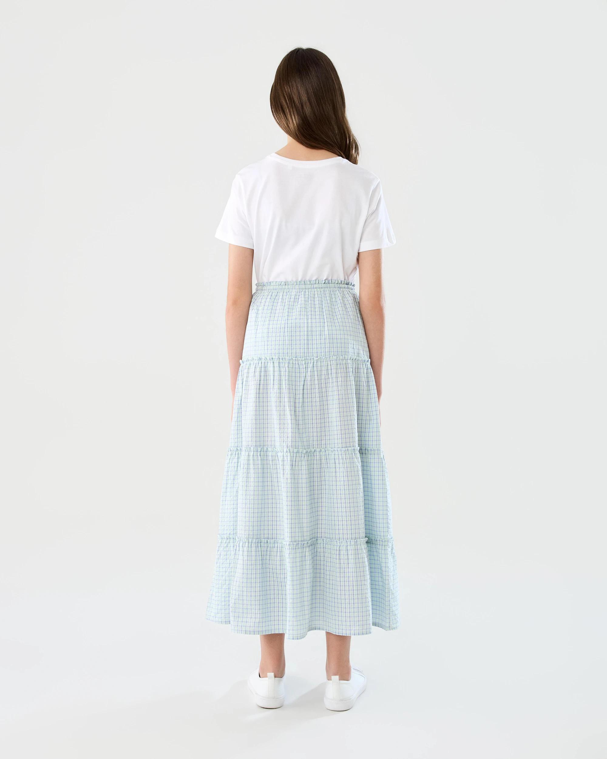7 Tiered Check Maxi Skirt Blu Check, 7 of 7