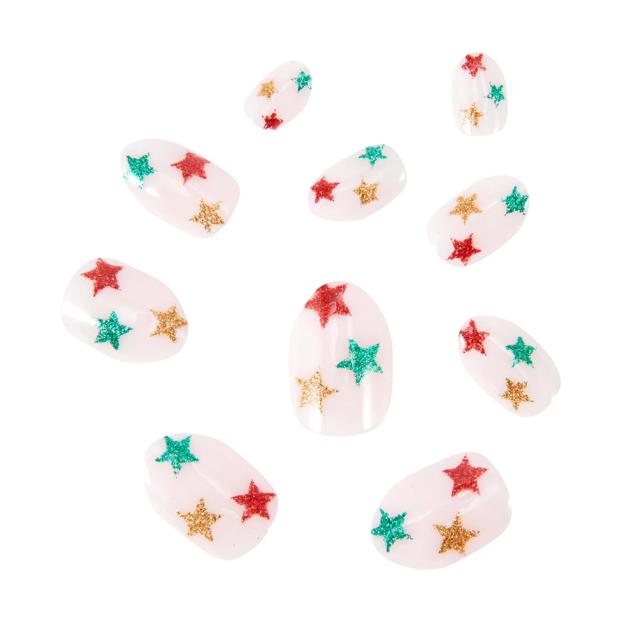 2 OXX Junior 24 Pack Kids Pre-Glued Stick-On Nails - Almond Shape, Glitter Stars, 2 of 4