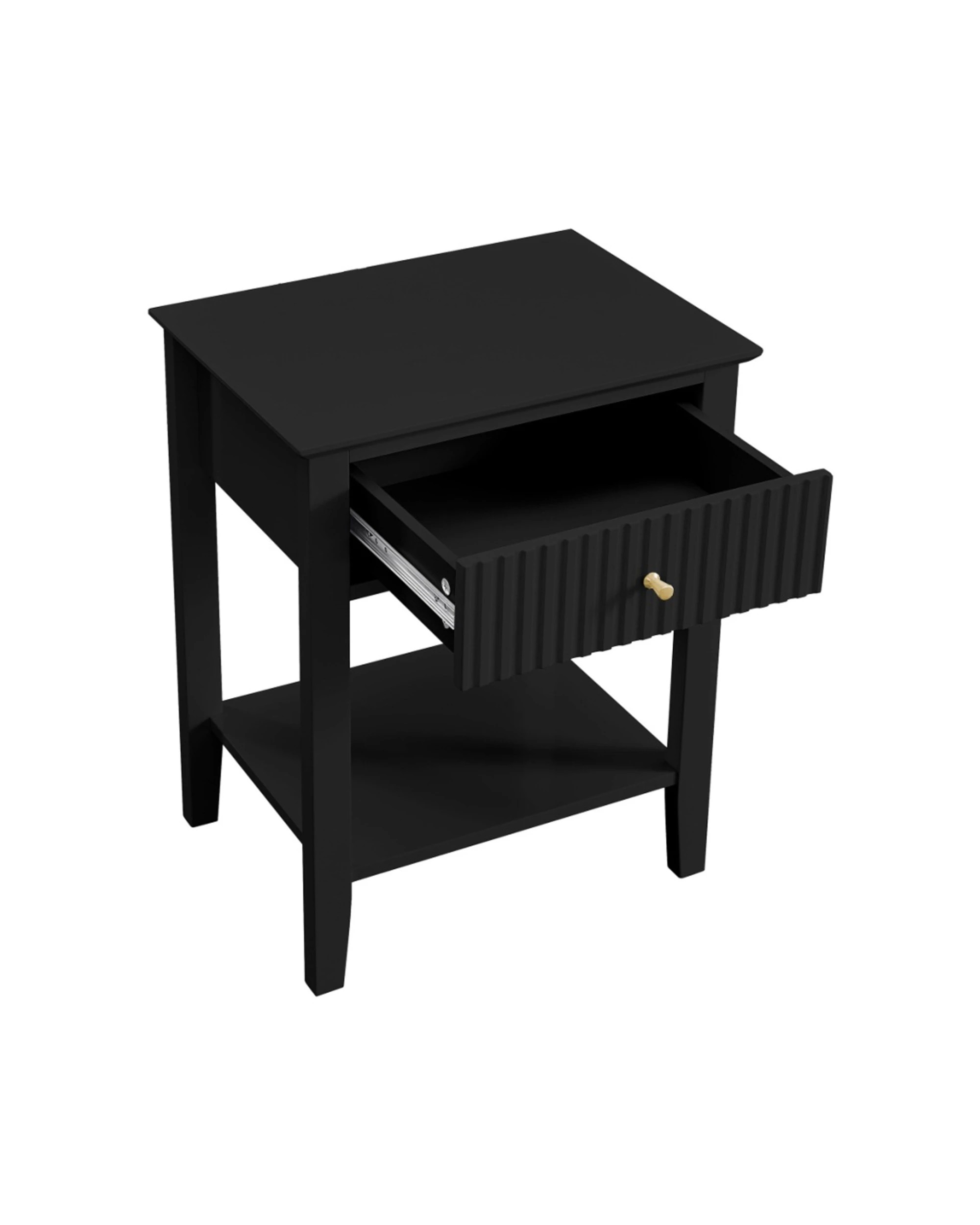 4 Alpine Bay Zara Fluted 1 Drawer Side Table With Shelf Storage Classic Style 48x35x61.5cm - Black, 4 of 5