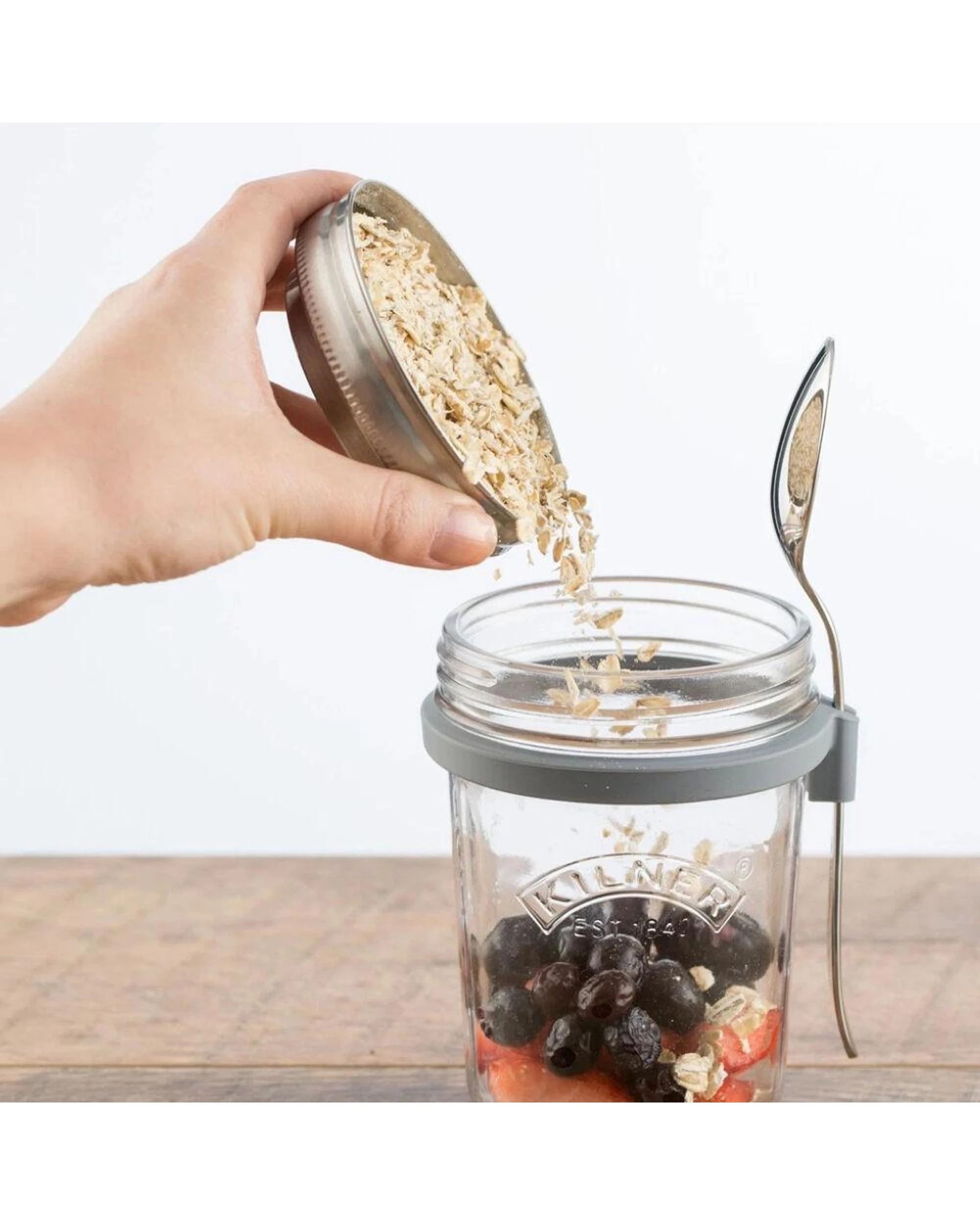 5 Kilner Breakfast Jar Set 350ml With Spoon - Reusable Glass Jar With Portion Lid
 - Plain, 5 of 6