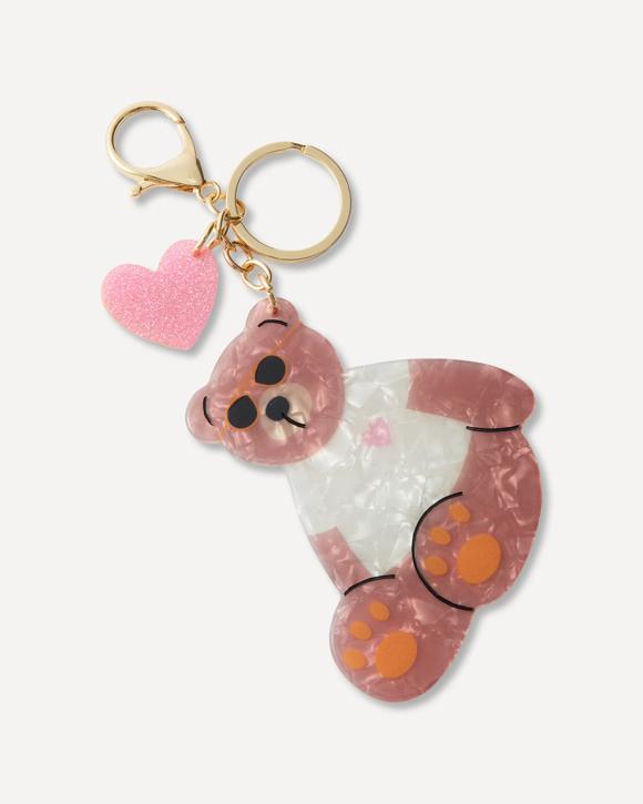Resin Teddy Charm Keyring - Bown and Gold Tone