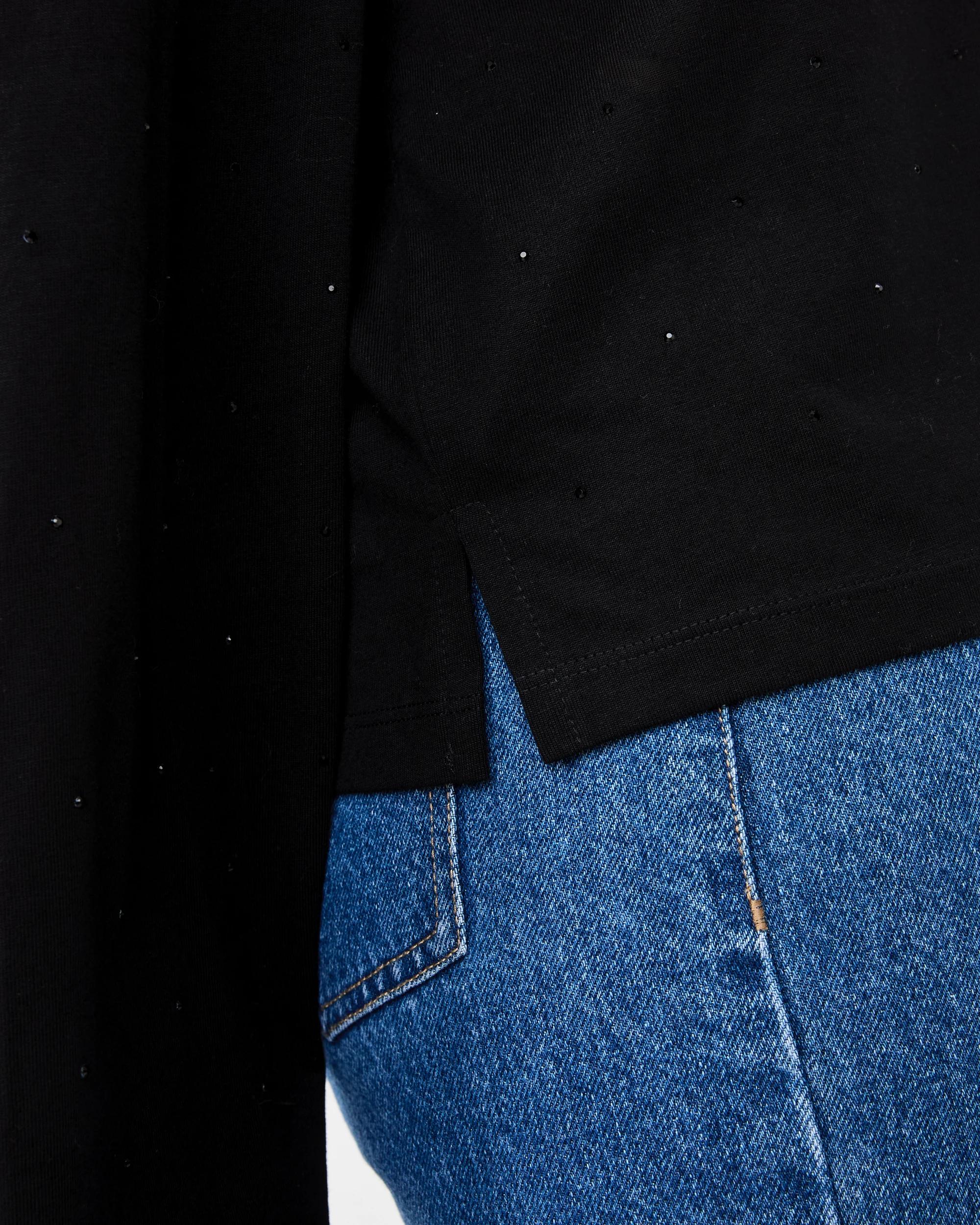 6 Long Sleeve Embellished T-shirt Black, 6 of 7